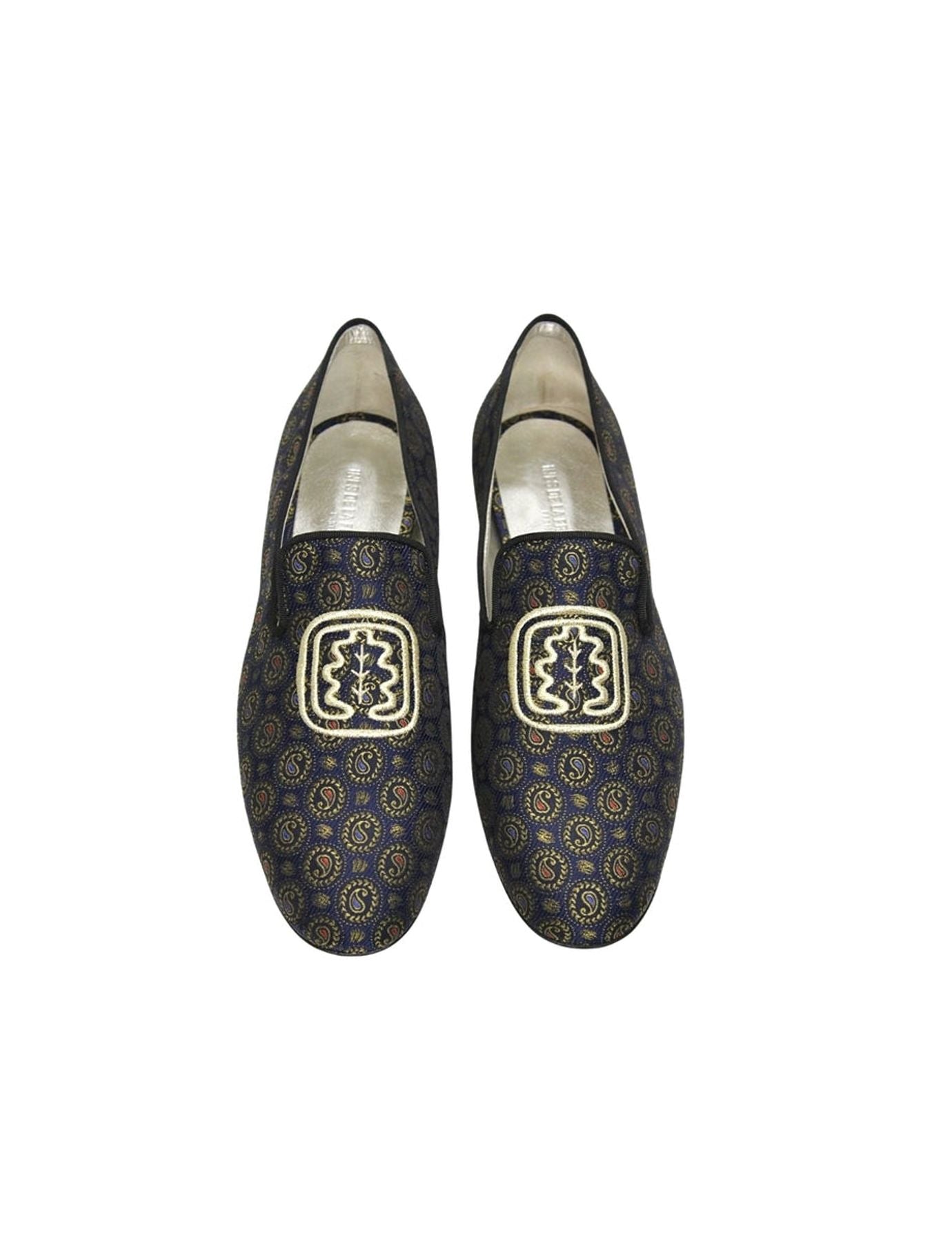 Pantofola ricamata blu e oro