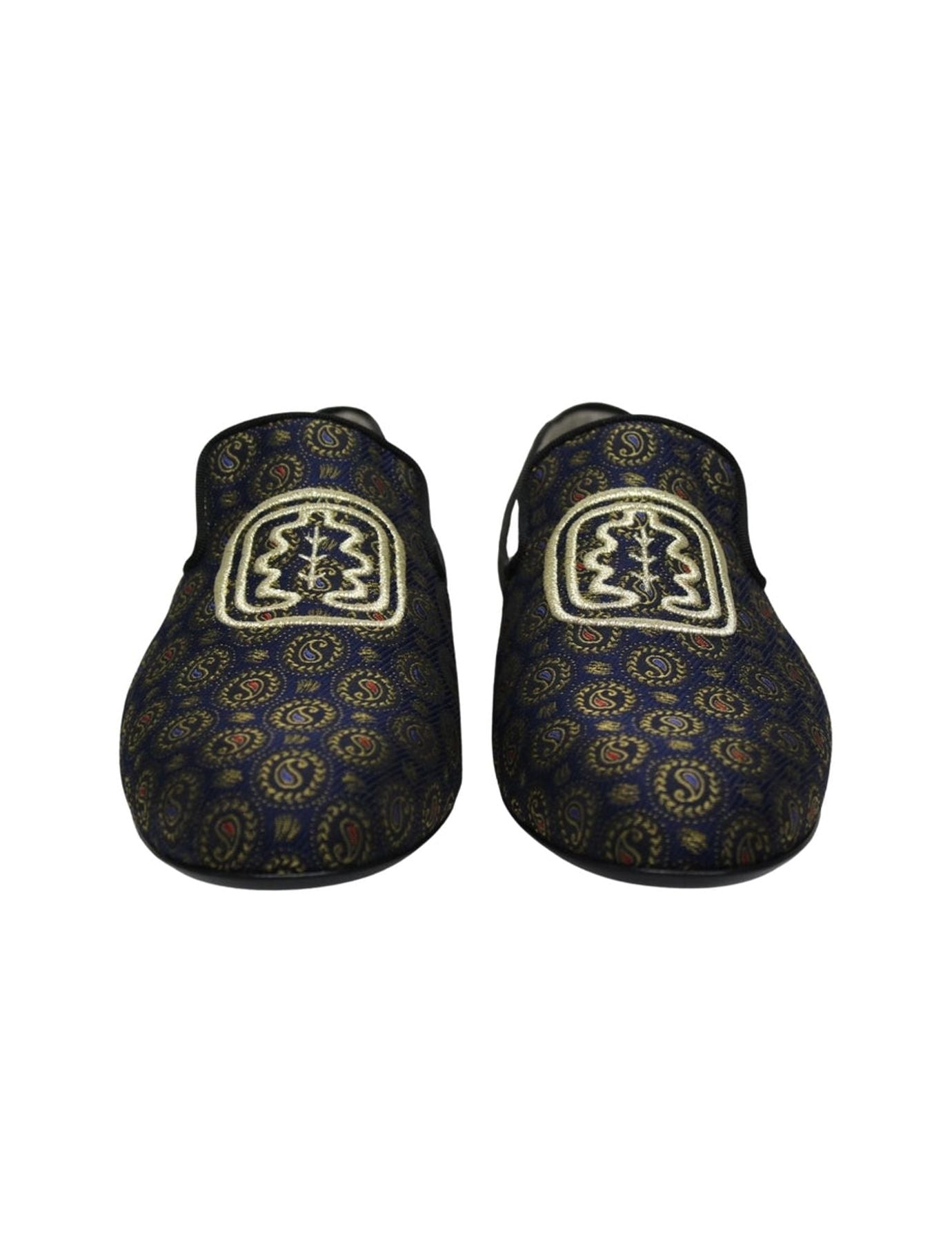 Pantofola ricamata blu e oro