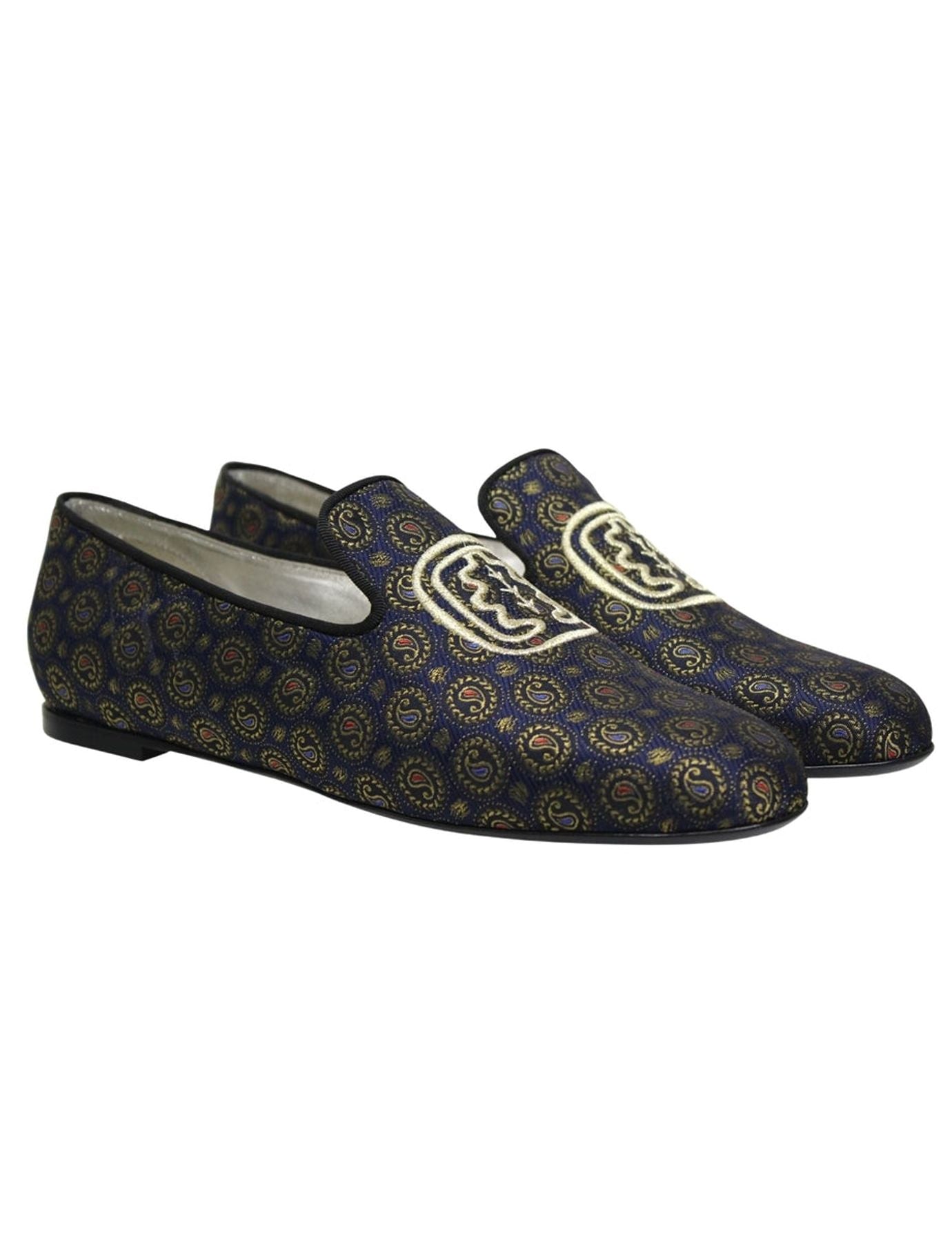 Pantofola ricamata blu e oro