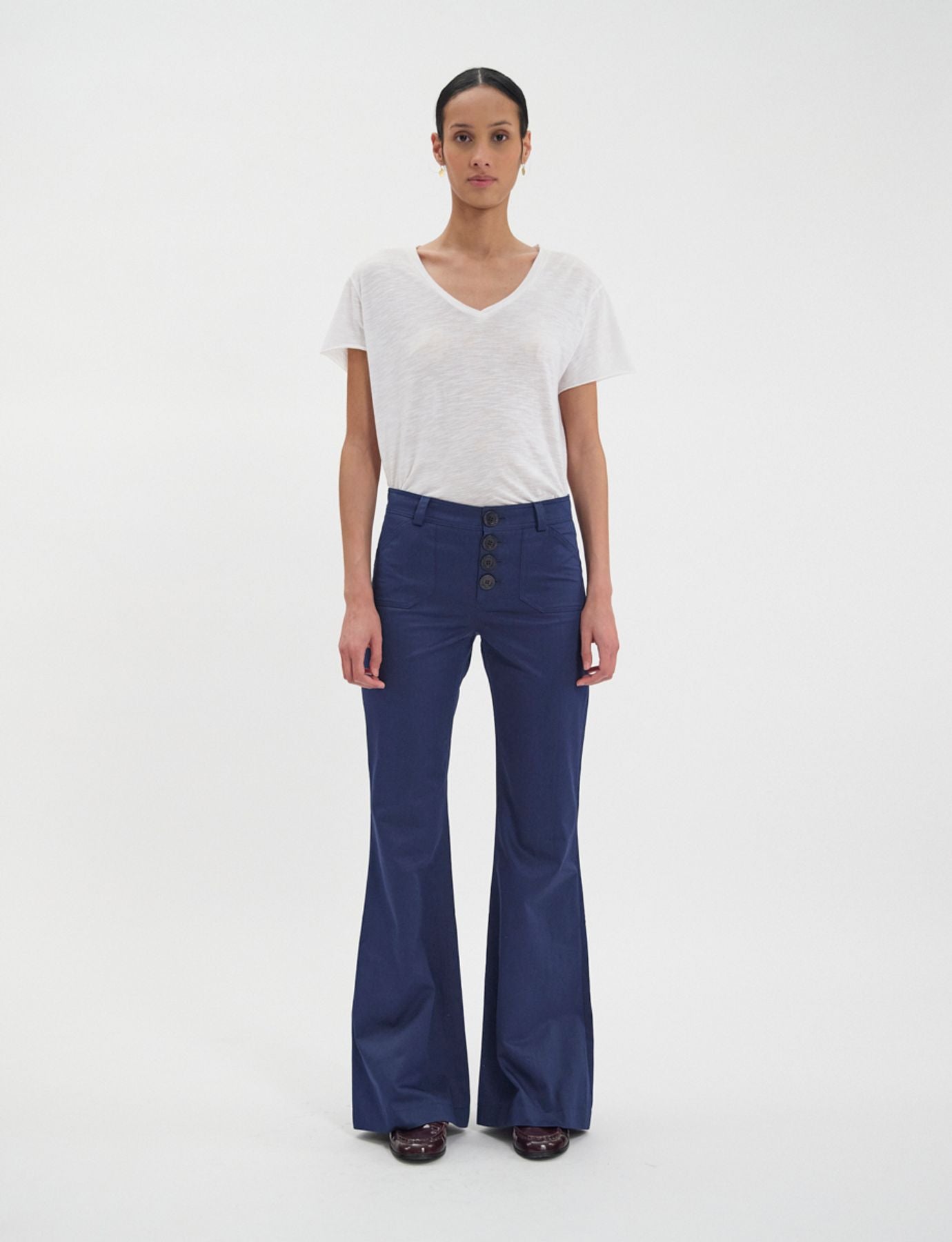 Pantalone Charlotte di algodón blu marino