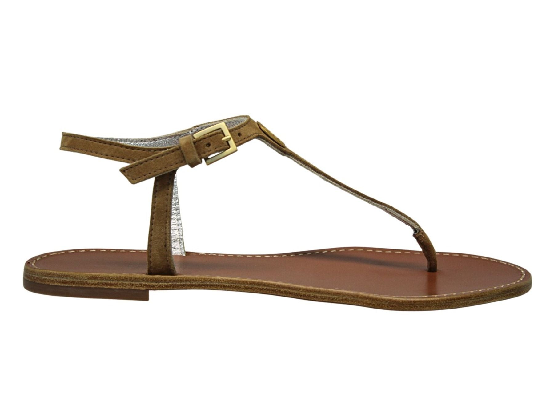 Sandali piatti in pelle tabacco