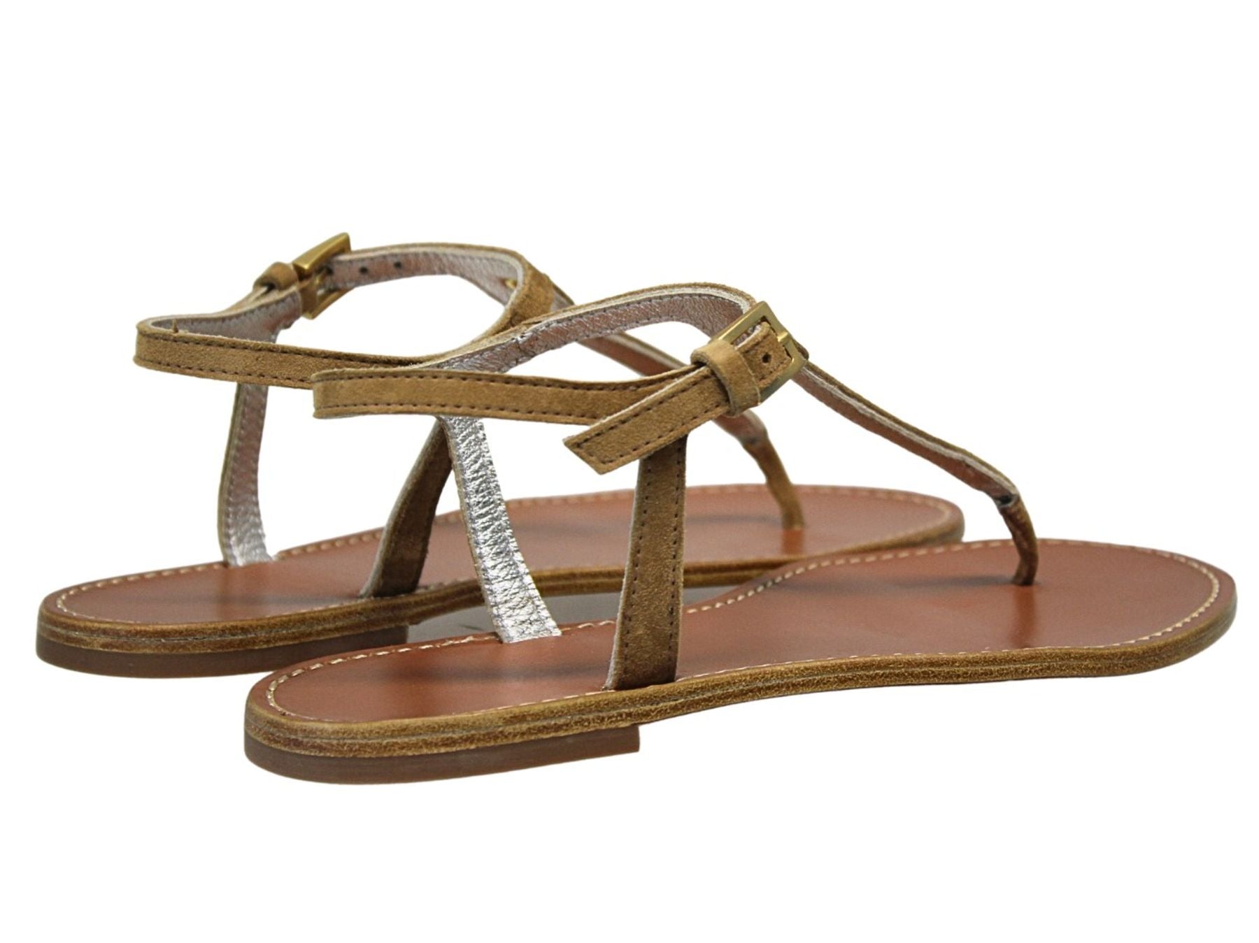 Sandali piatti in pelle tabacco