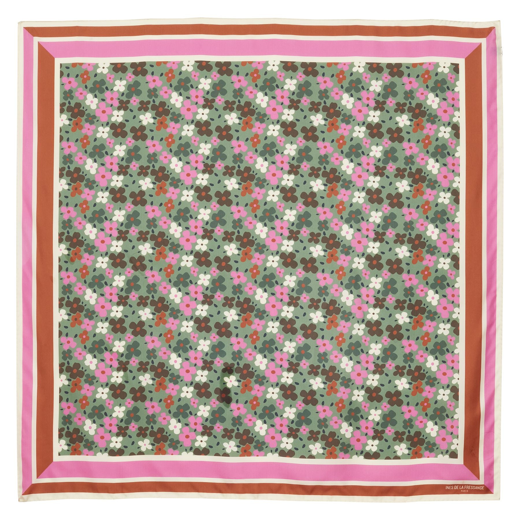 Sciarpa di seta Lewis, disegno floreale verde e rosa