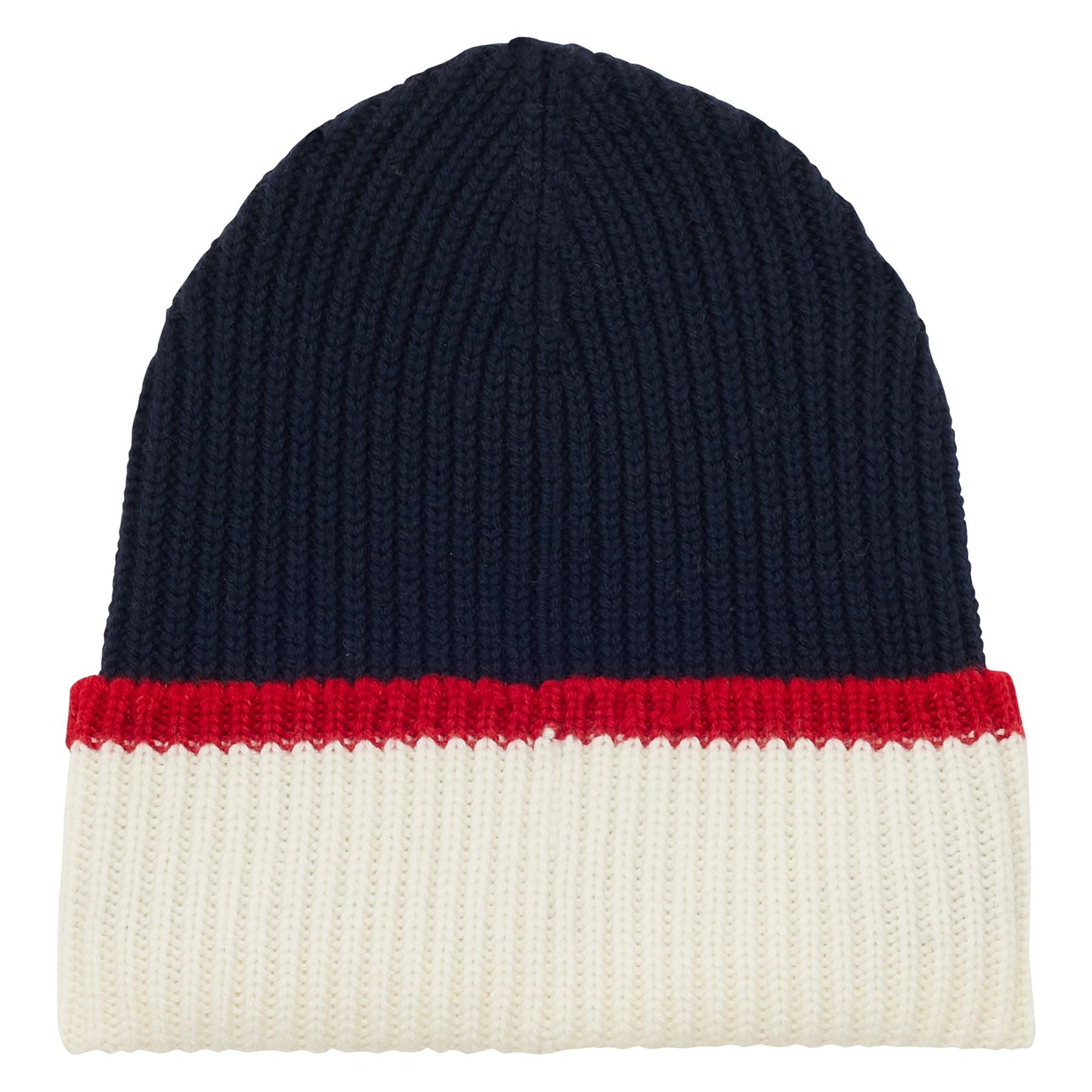 Cappello Pedro in maglia ecru reverse navy, maglia rossa