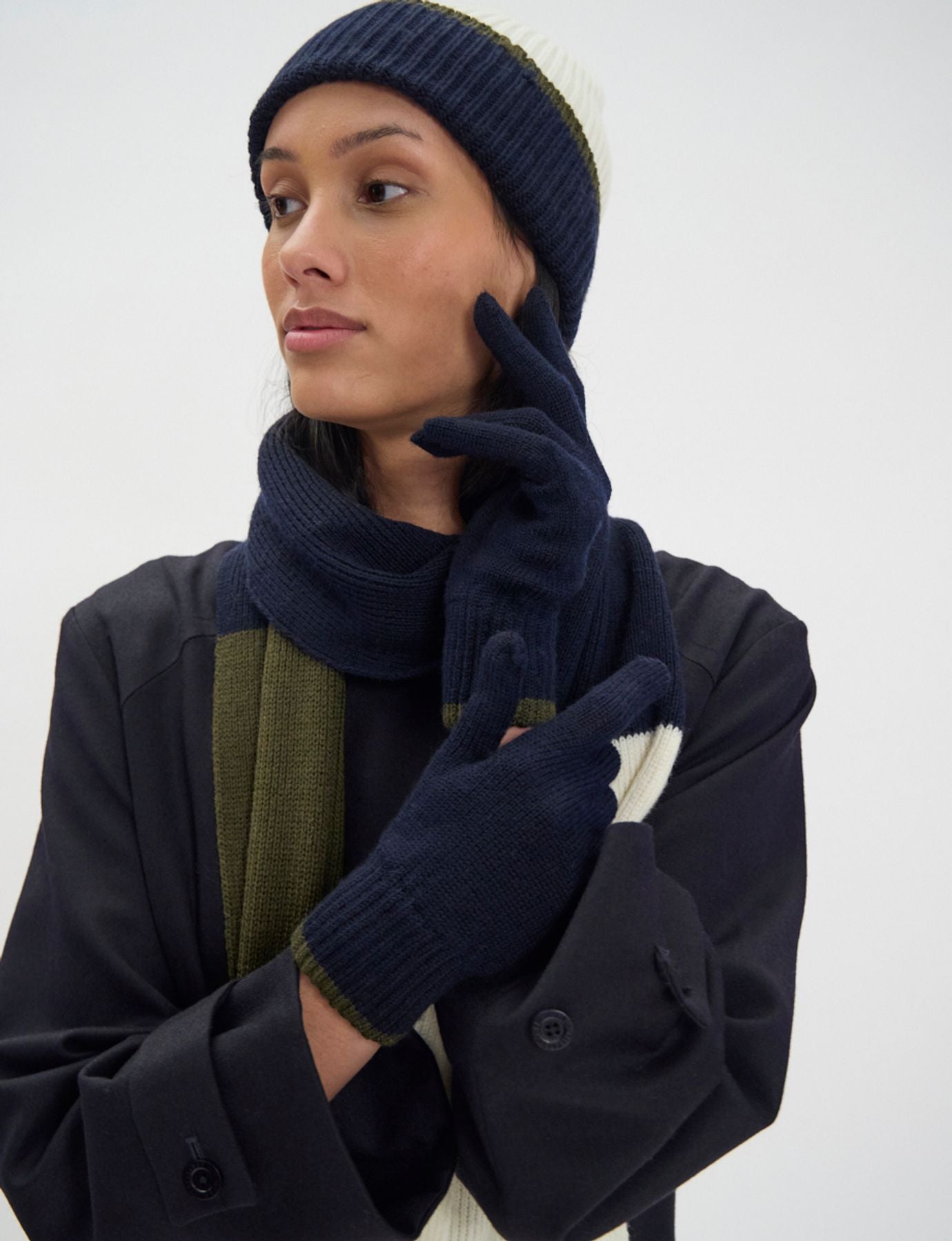 Guanti Bahia in maglia navy e rete kaki