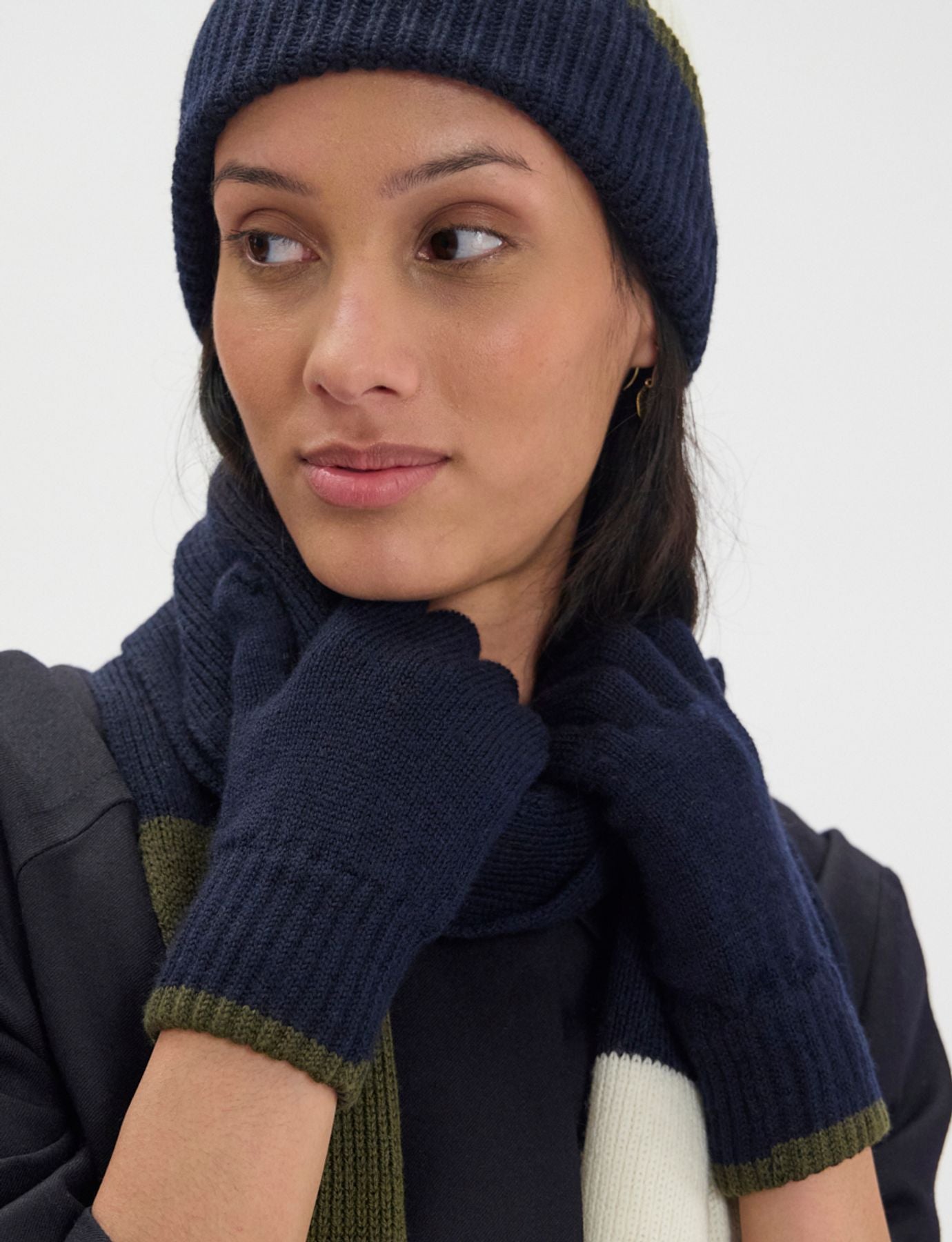 Guanti Bahia in maglia navy e rete kaki