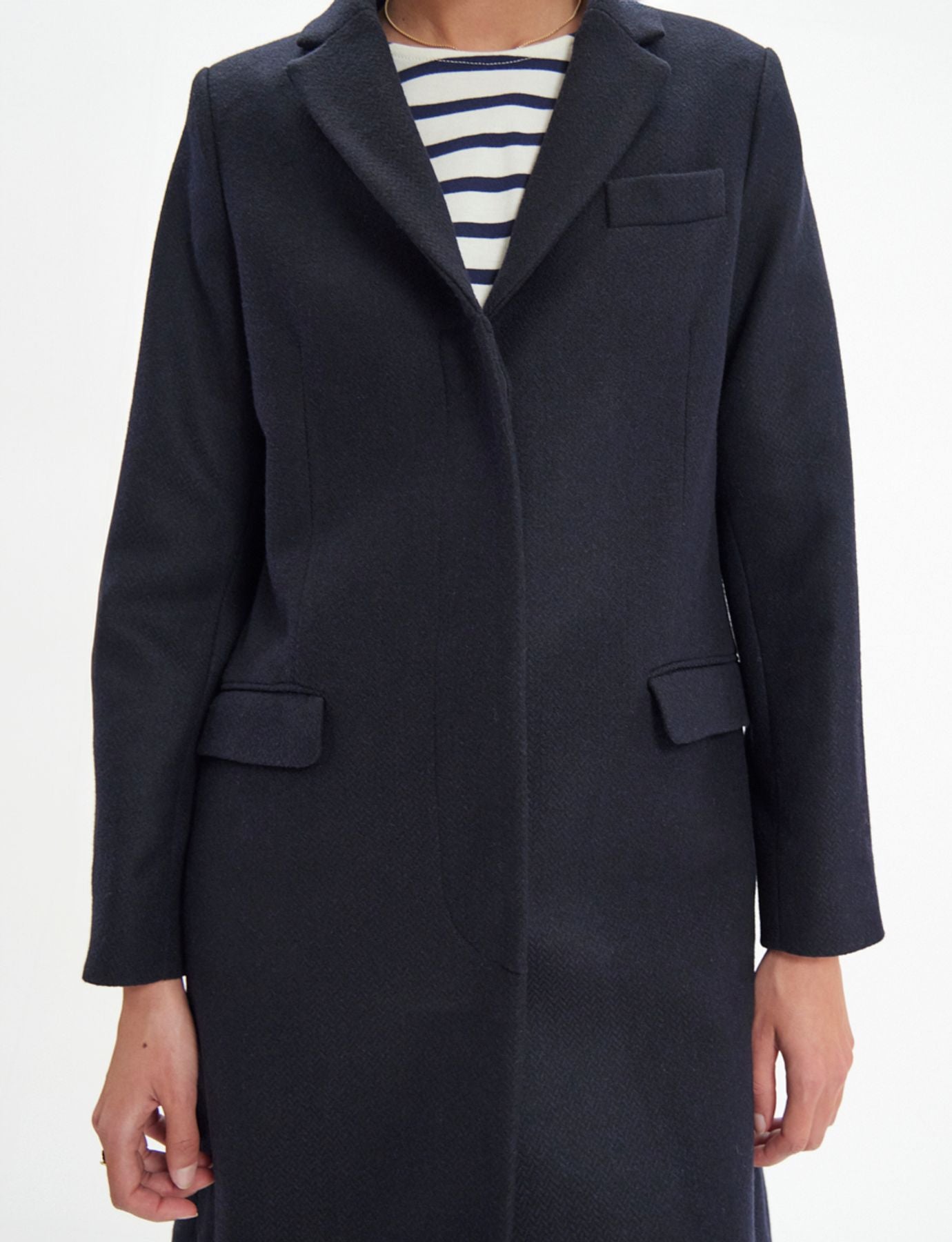 Cappotto Franck in lana a spina di pesce nera e marina