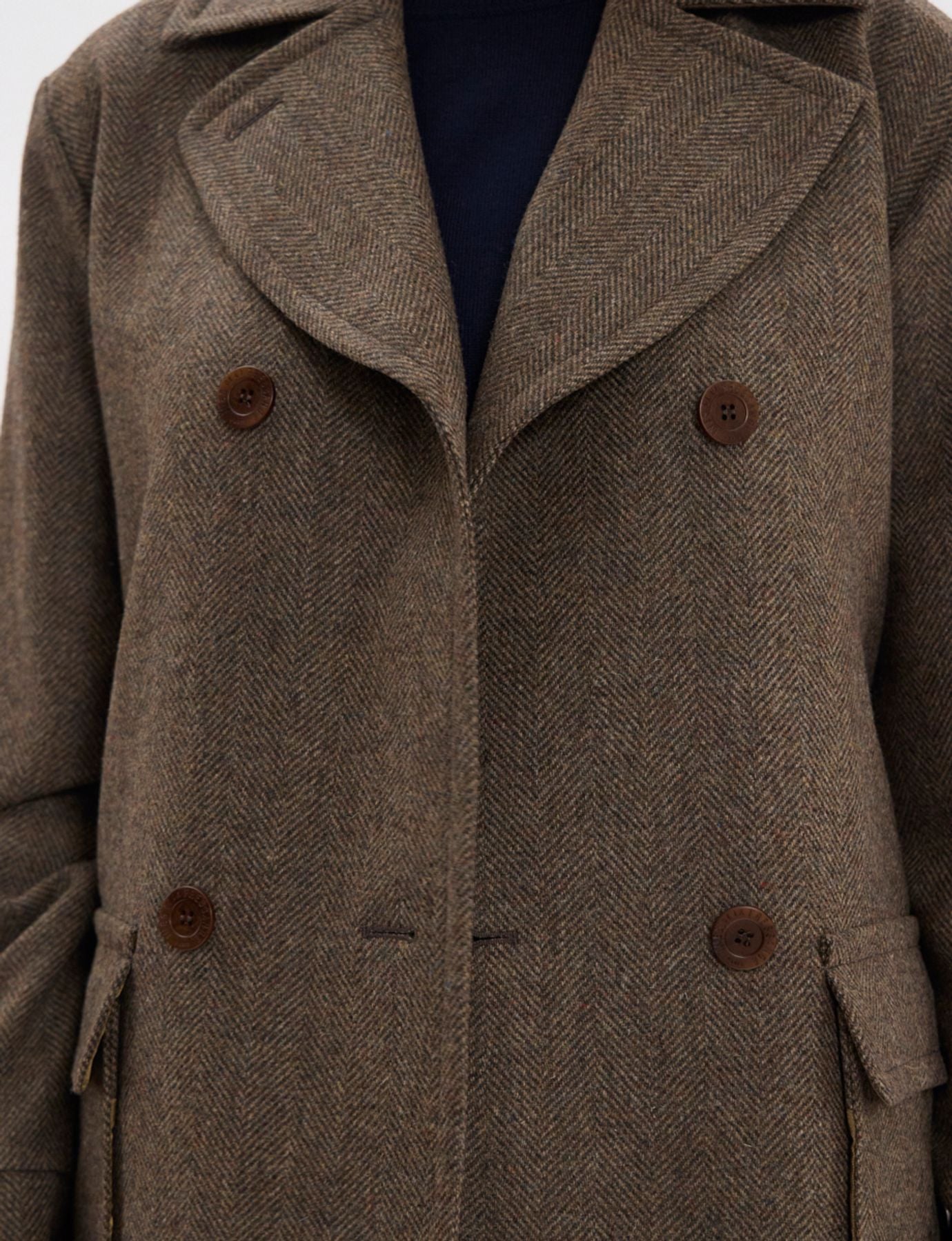 Cappotto corto Romaric in lana marrone con motivo a spina di pesce