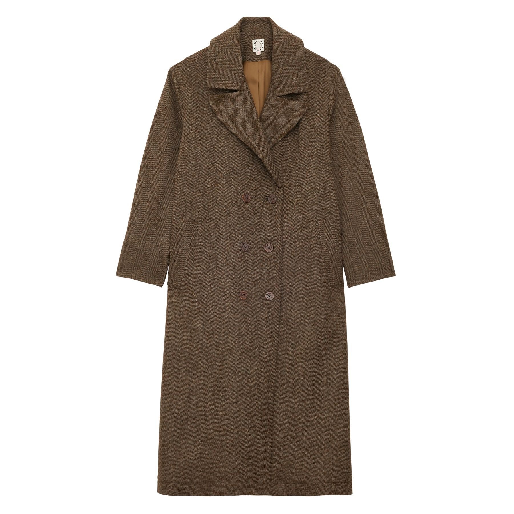 Cappotto Denise in lana marrone a spina di pesce