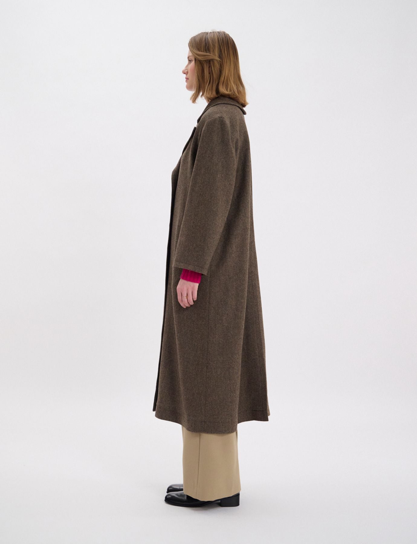 Cappotto Denise in lana marrone a spina di pesce