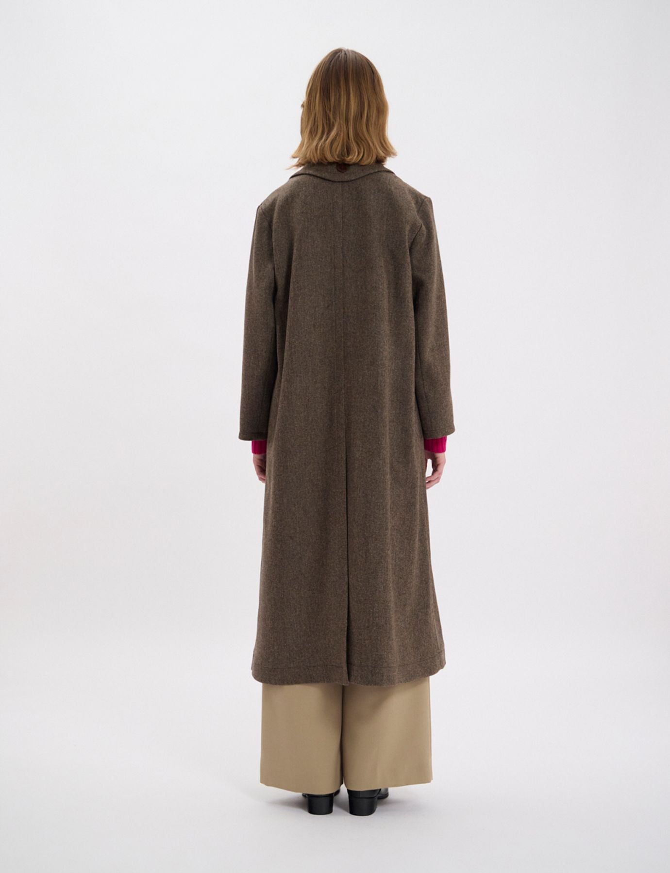 Cappotto Denise in lana marrone a spina di pesce