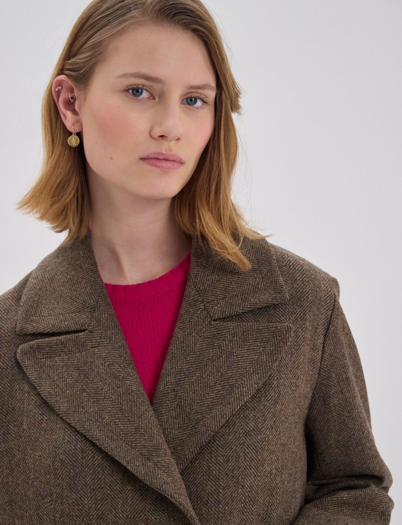 Cappotto Denise in lana marrone a spina di pesce