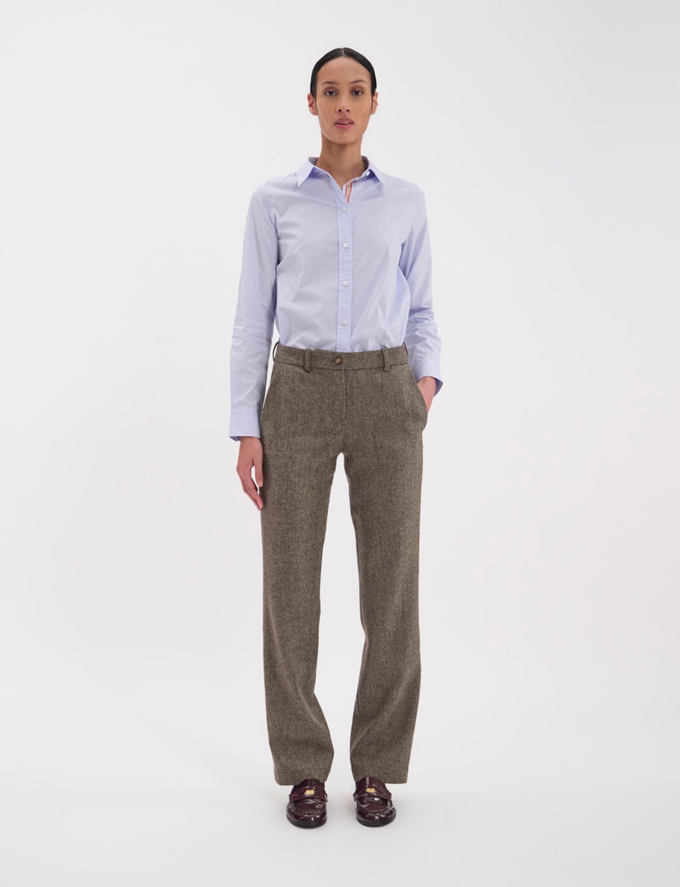 Pantaloni Francisco in misto lana verde screziato