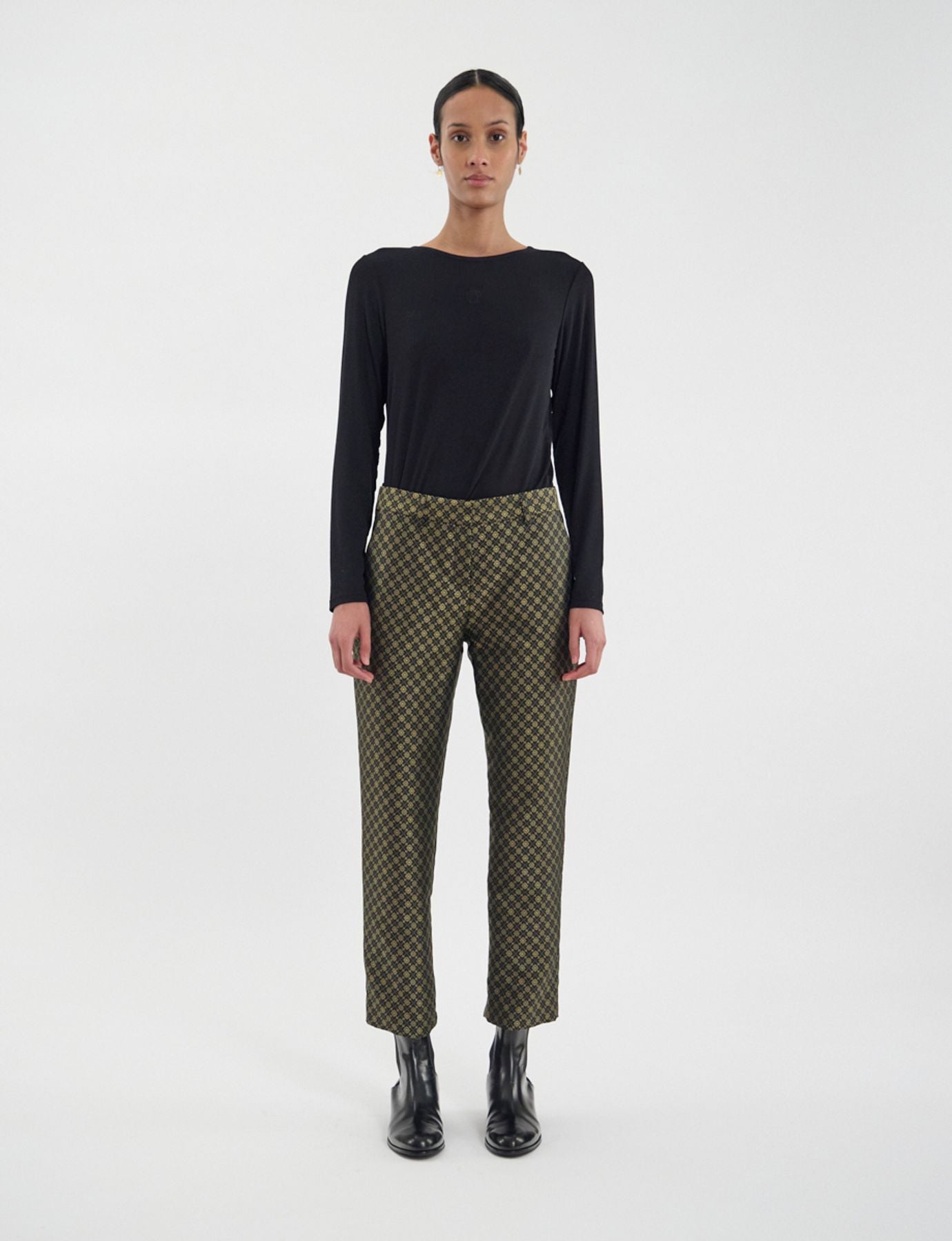 Pantaloni Audrey in tessuto jacquard nero e oro