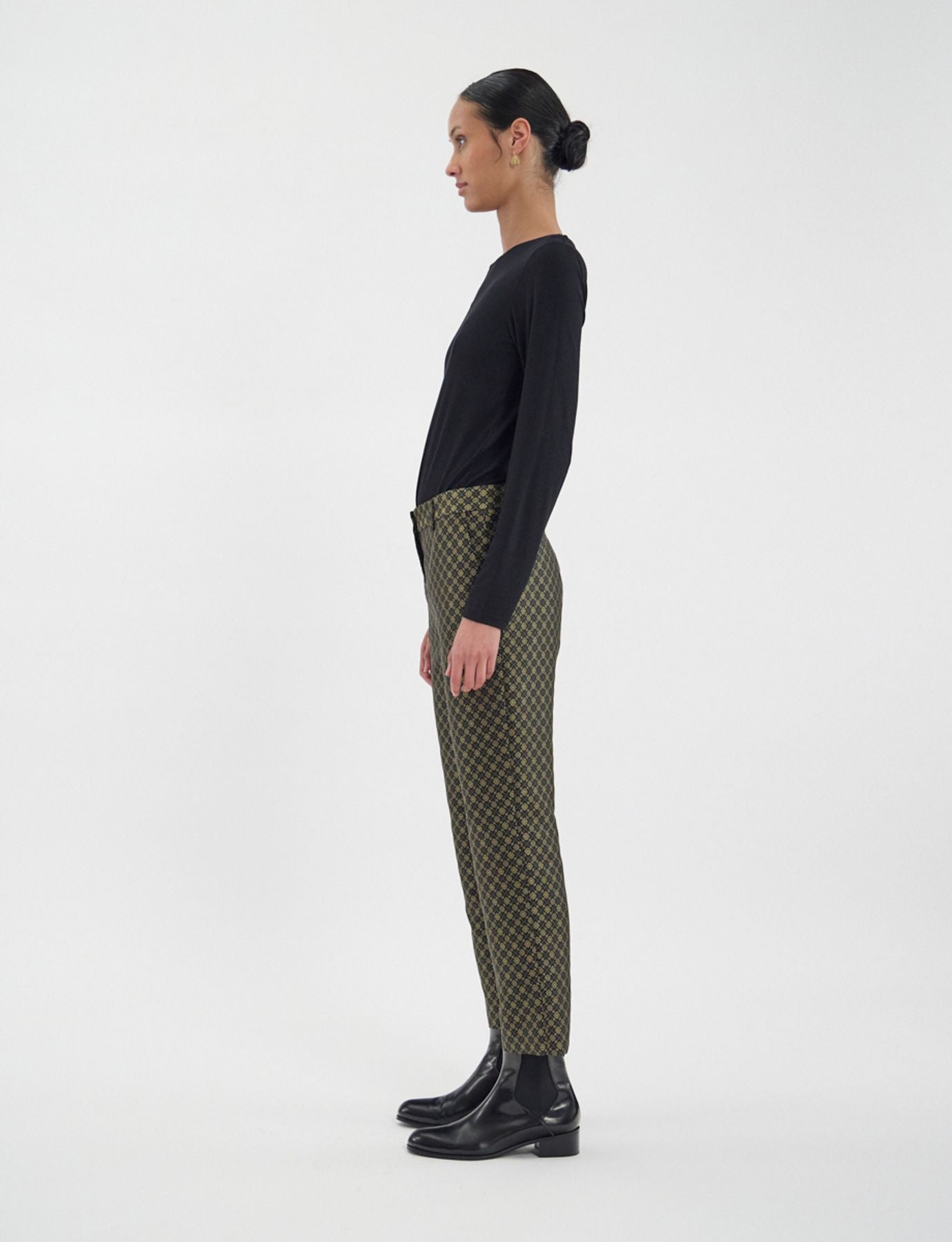 Pantaloni Audrey in tessuto jacquard nero e oro
