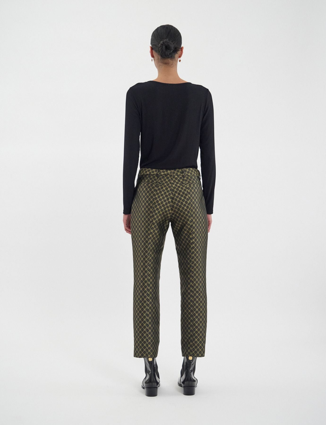 Pantaloni Audrey in tessuto jacquard nero e oro