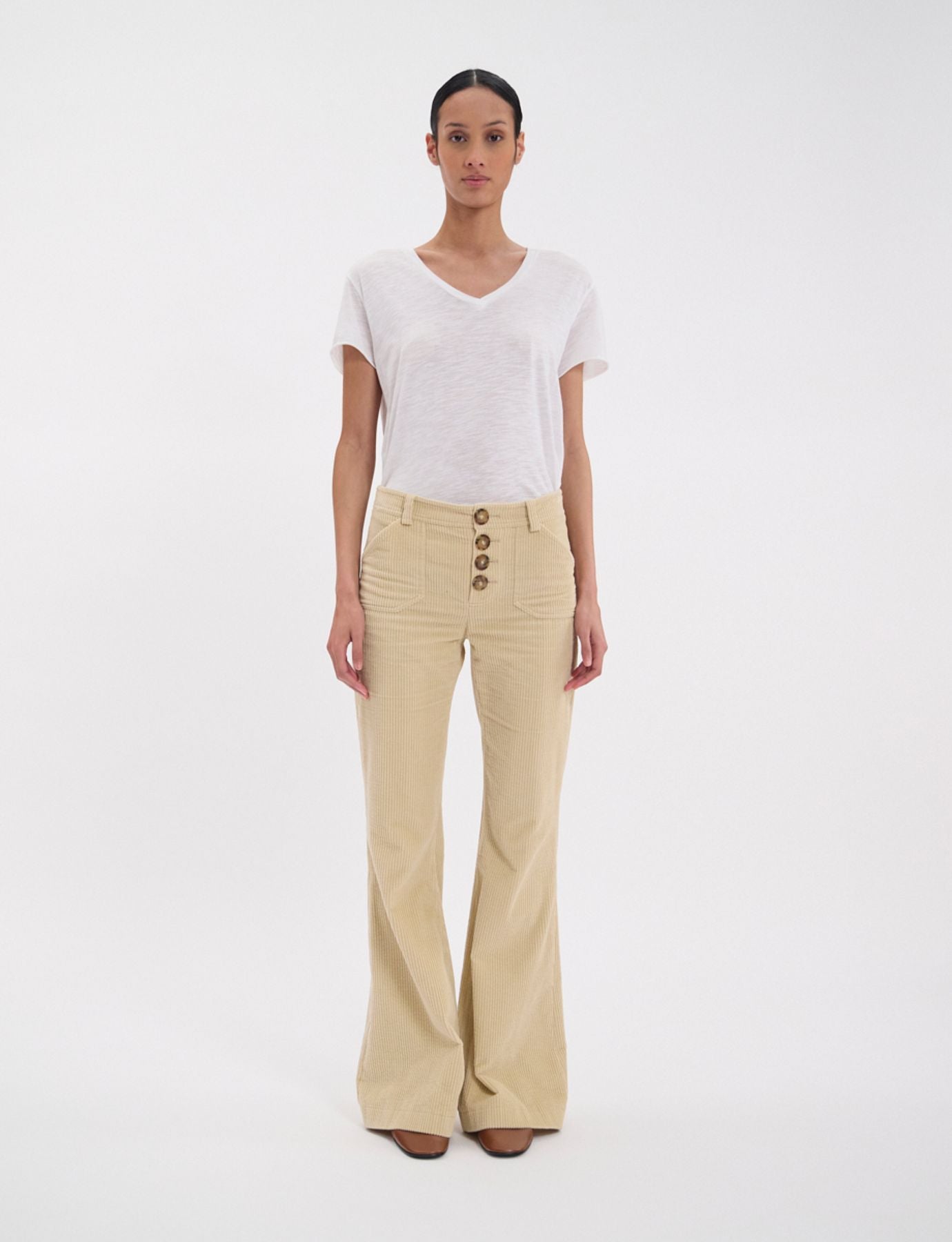 Pantaloni Charlotte in velluto a coste color crema