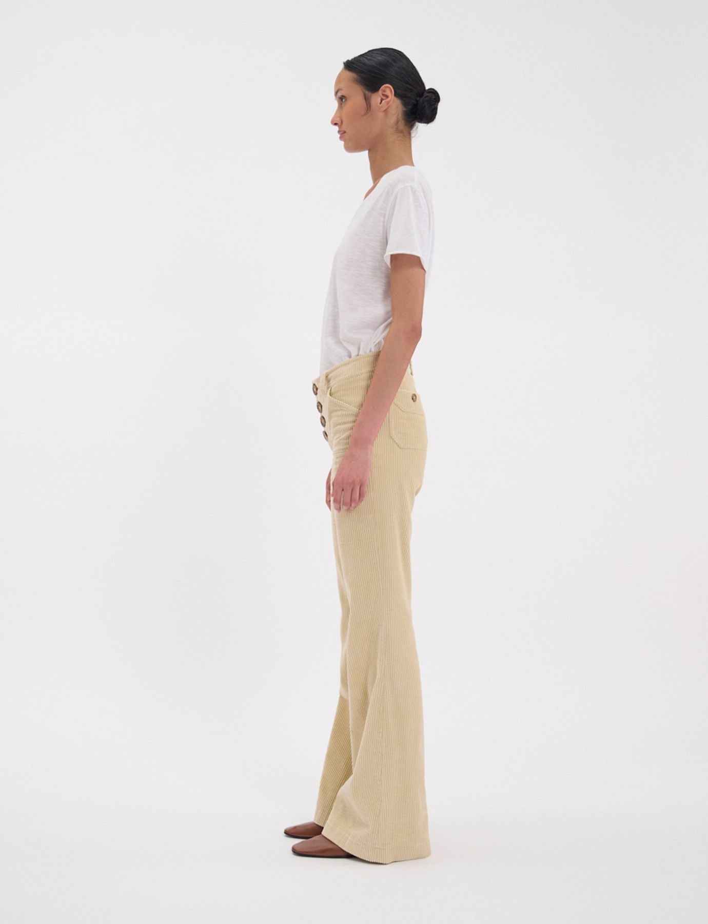 Pantaloni Charlotte in velluto a coste color crema