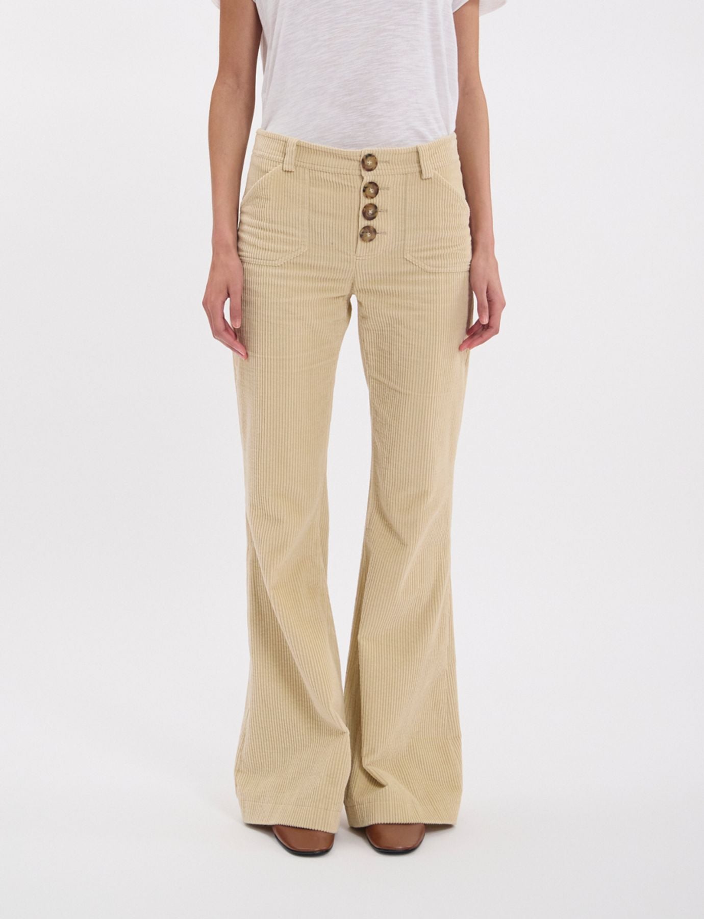Pantaloni Charlotte in velluto a coste color crema