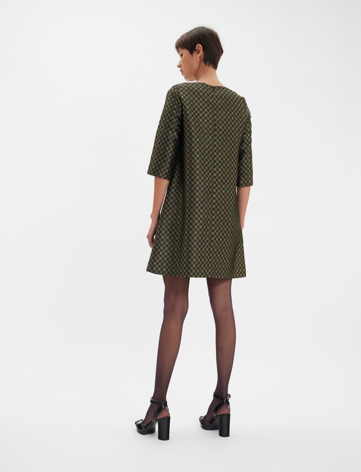 Megan abito nero e oro con trama jacquard