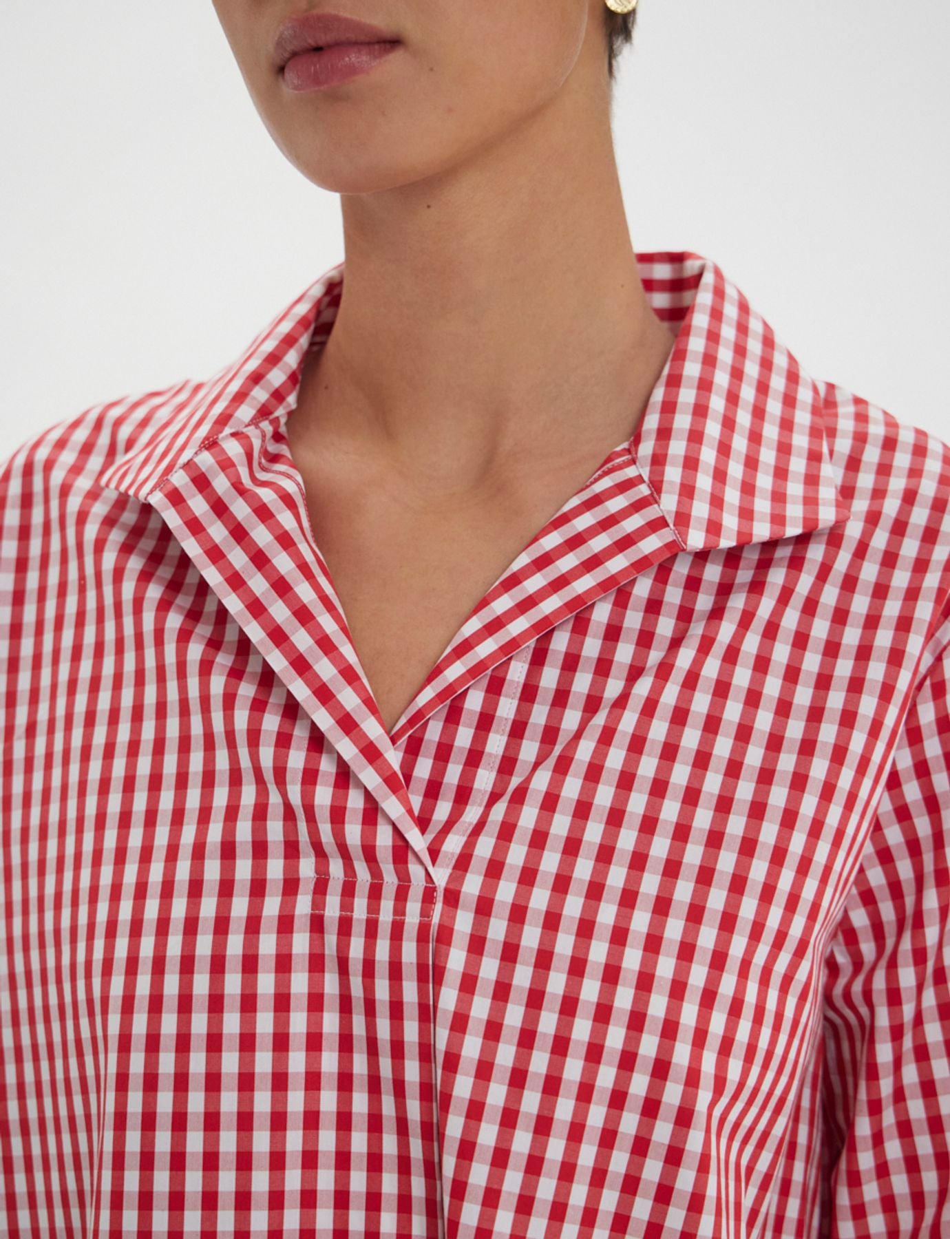 Top Noa a quadri in percalle rosso e bianco