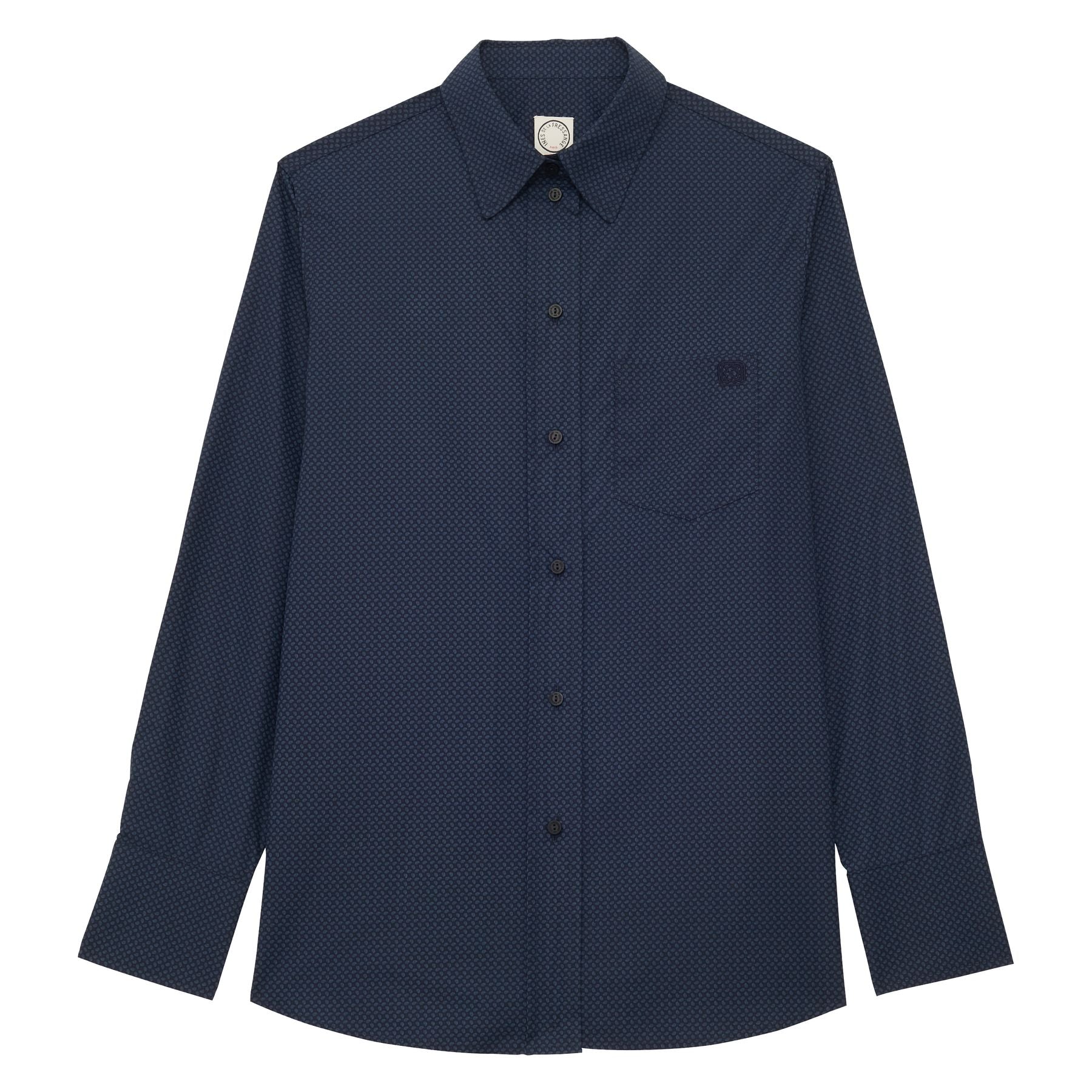 Camicia Maureen in cotone blu scuro a fantasia