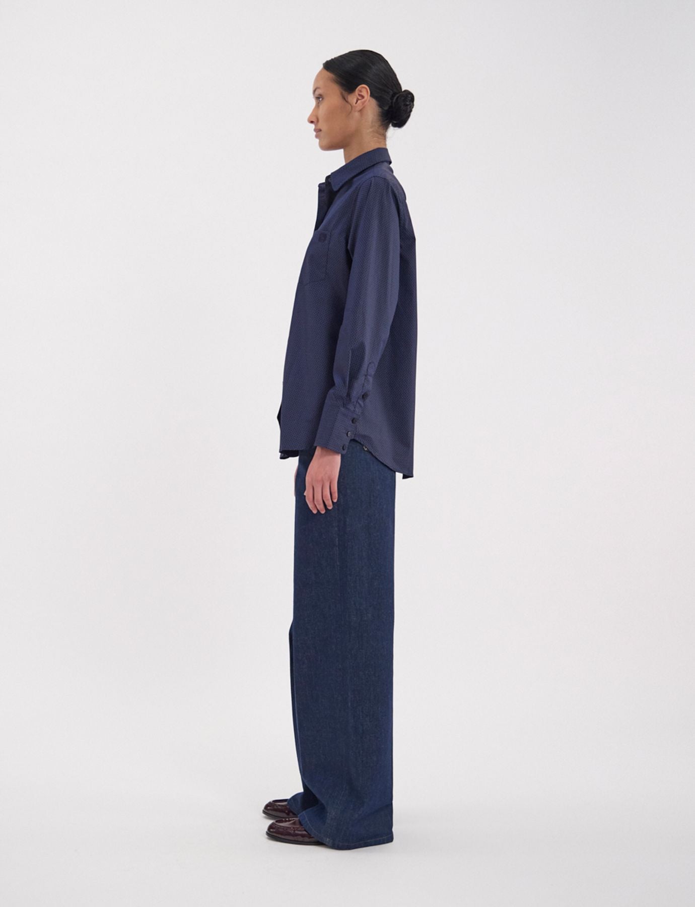Camicia Maureen in cotone blu scuro a fantasia