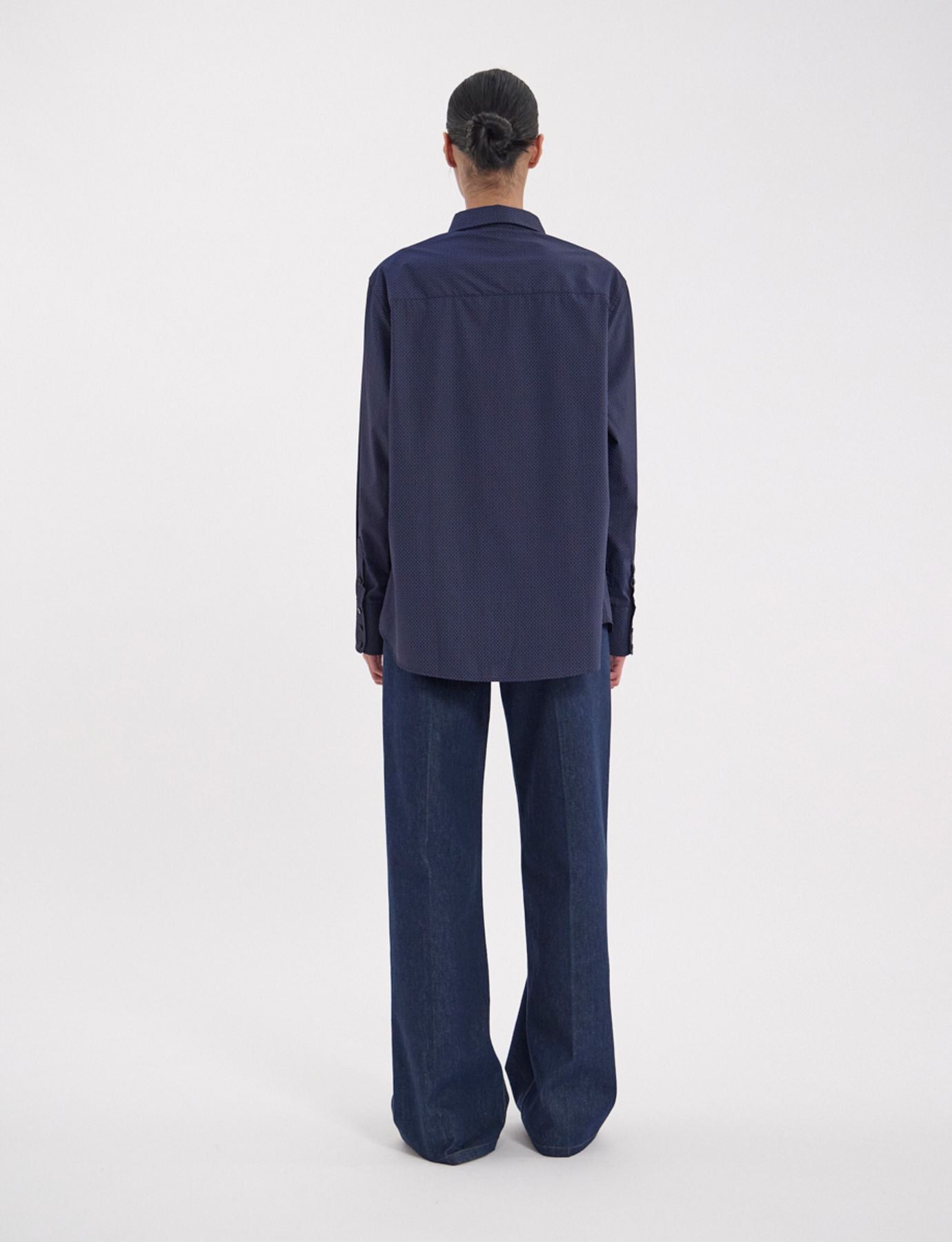 Camicia Maureen in cotone blu scuro a fantasia