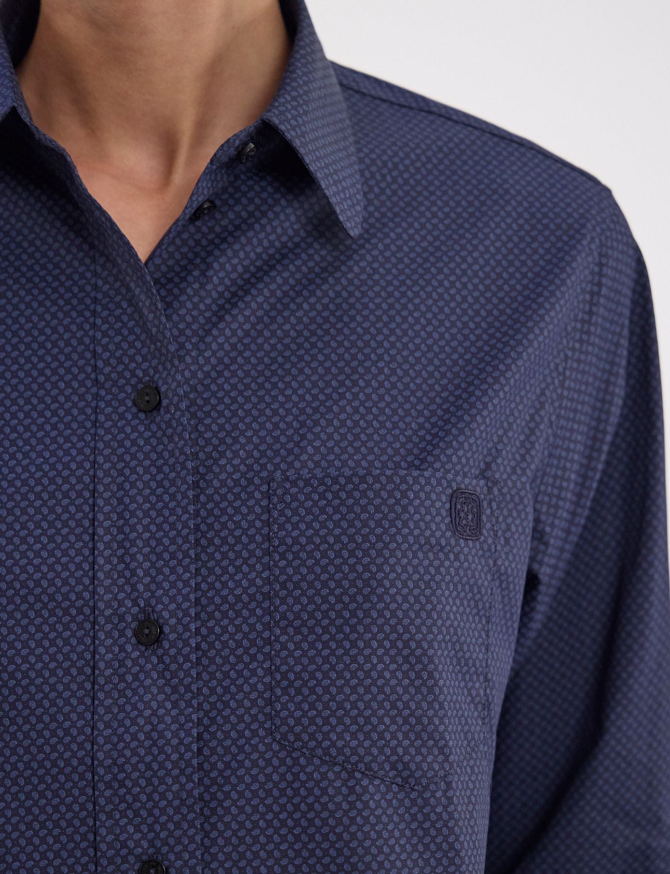 Camicia Maureen in cotone blu scuro a fantasia