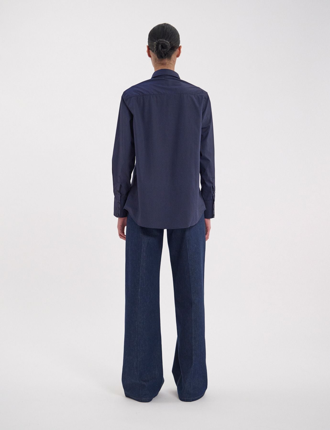 Camicia Maureen in cotone blu scuro a fantasia