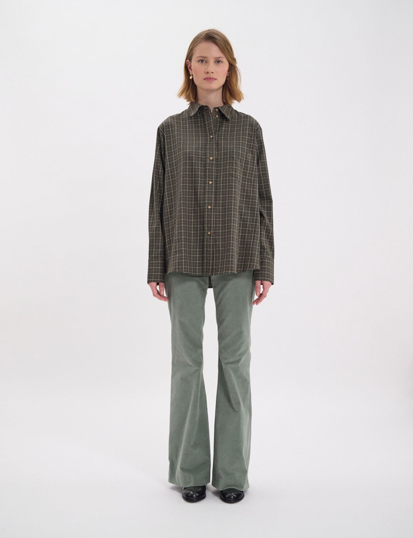Camicia Maureen a quadri in cotone kaki