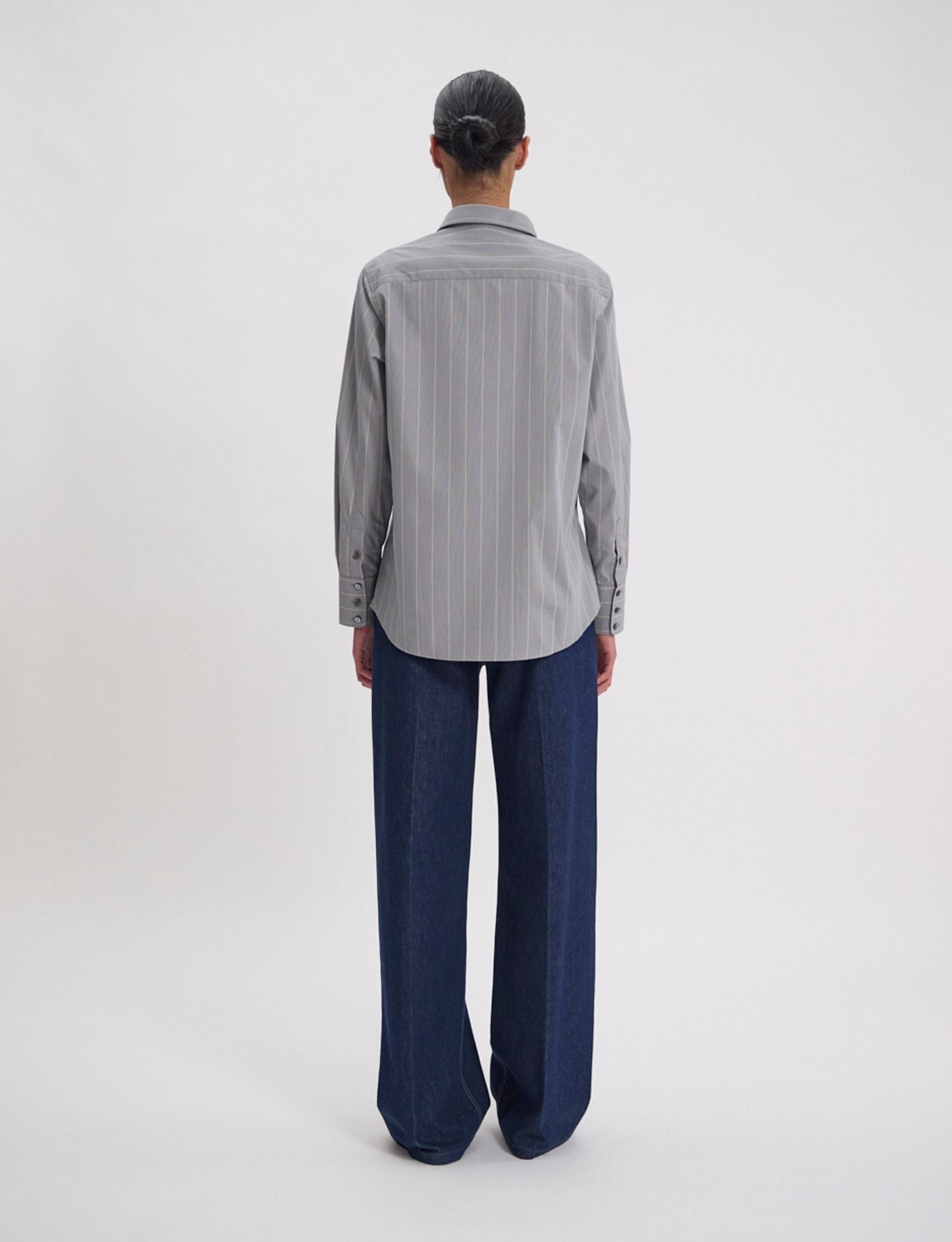 Camicia Maureen in cotone verde mandorla con righe beige