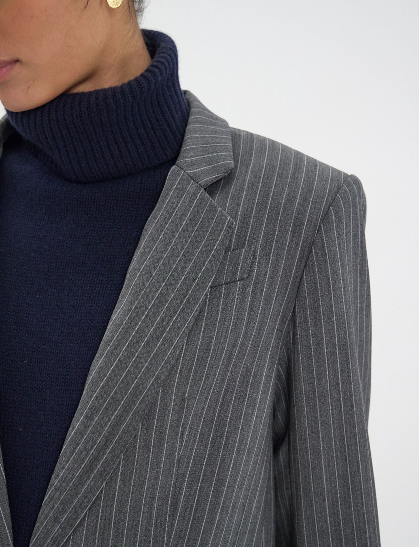 Bruna-Jacke blu con striature beige