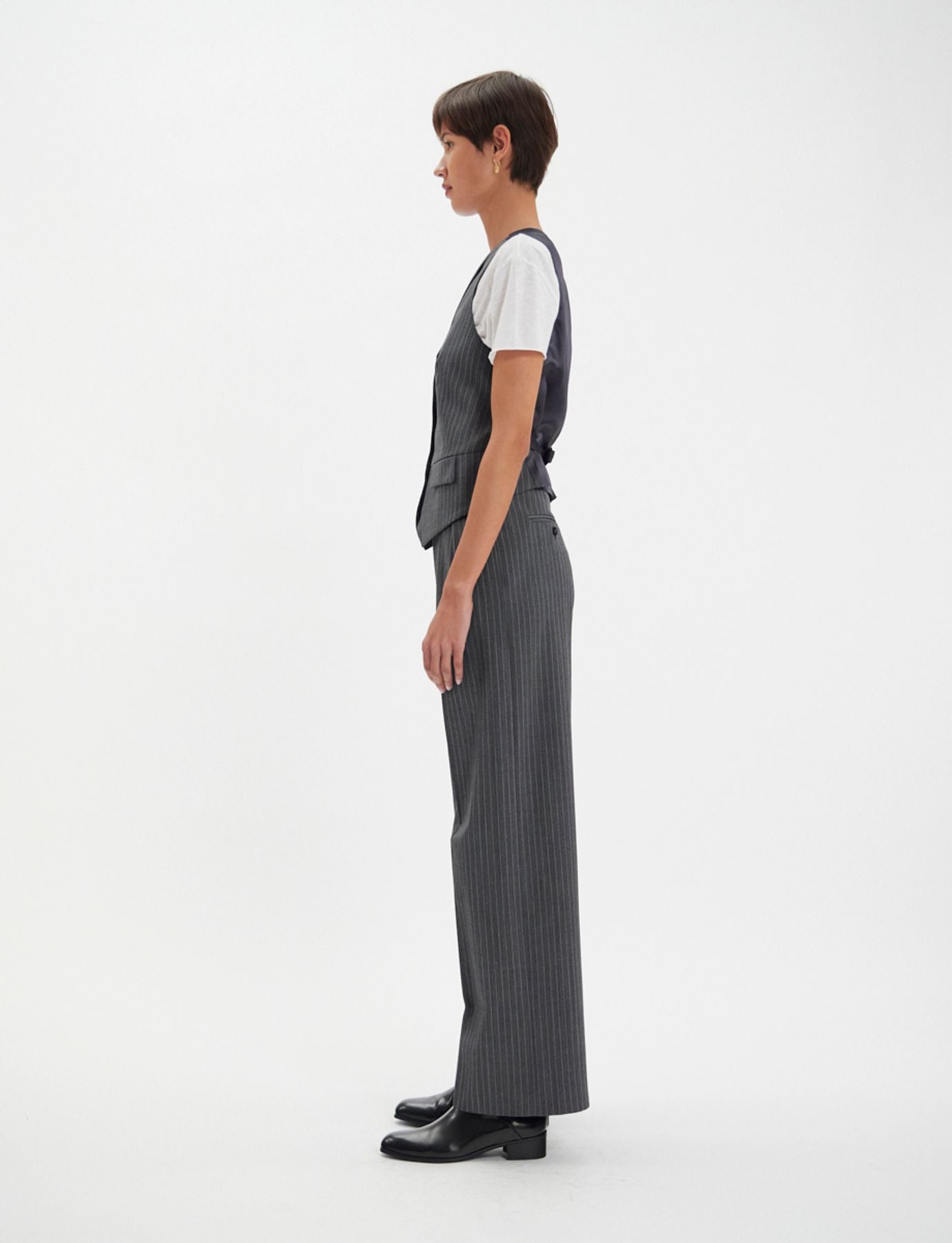 Gilet Robinson grigio con strisce bianche