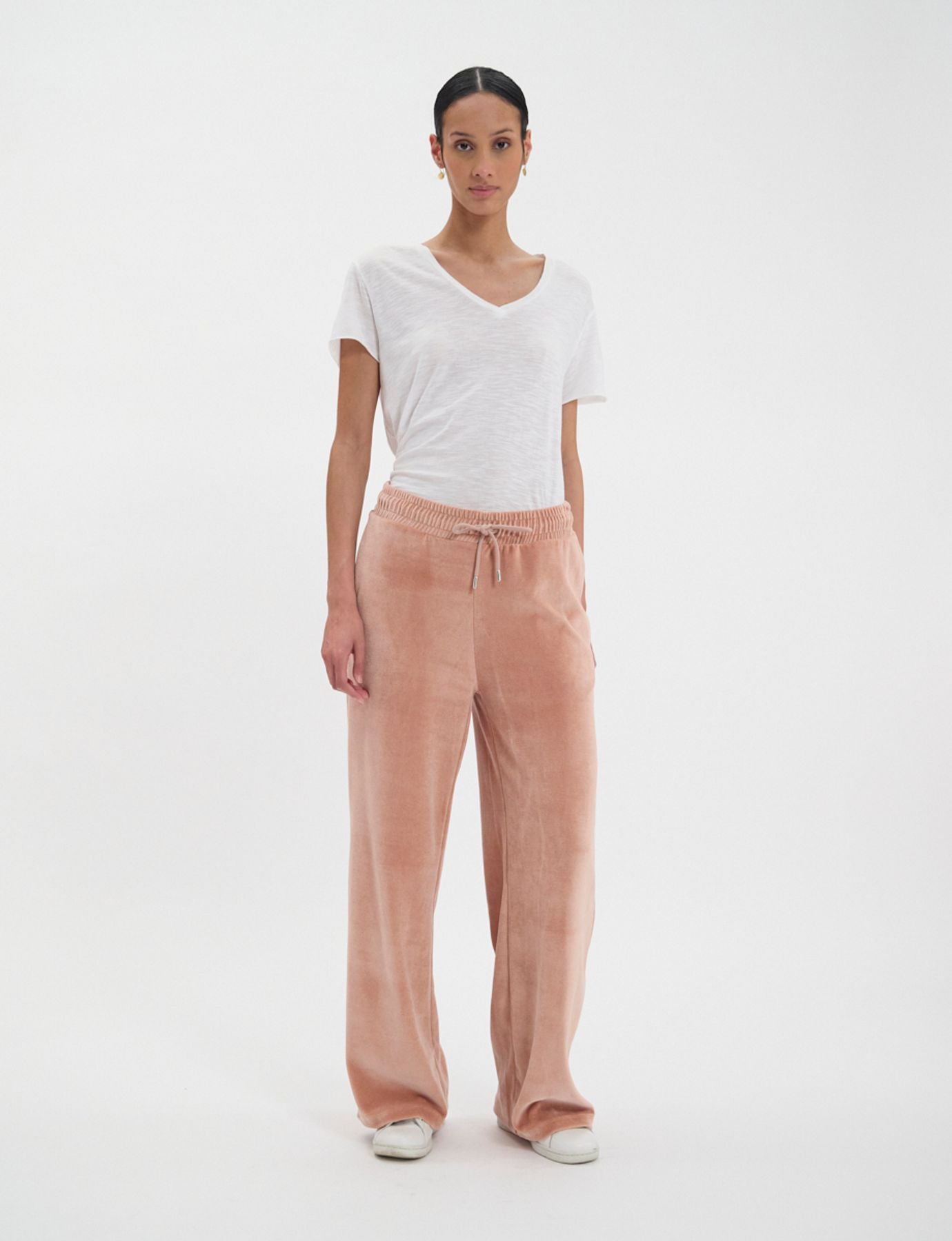Pantaloni da jogging Britney in velluto rosa cipria