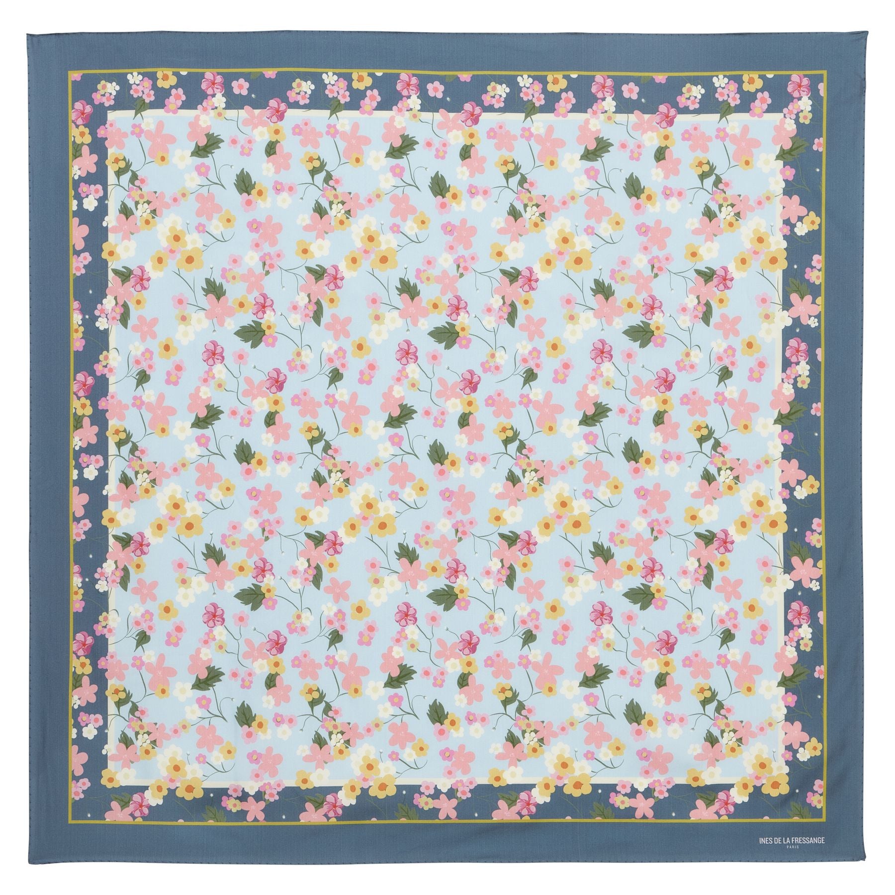 Foulard Lewis en soie bleu à  fleurs