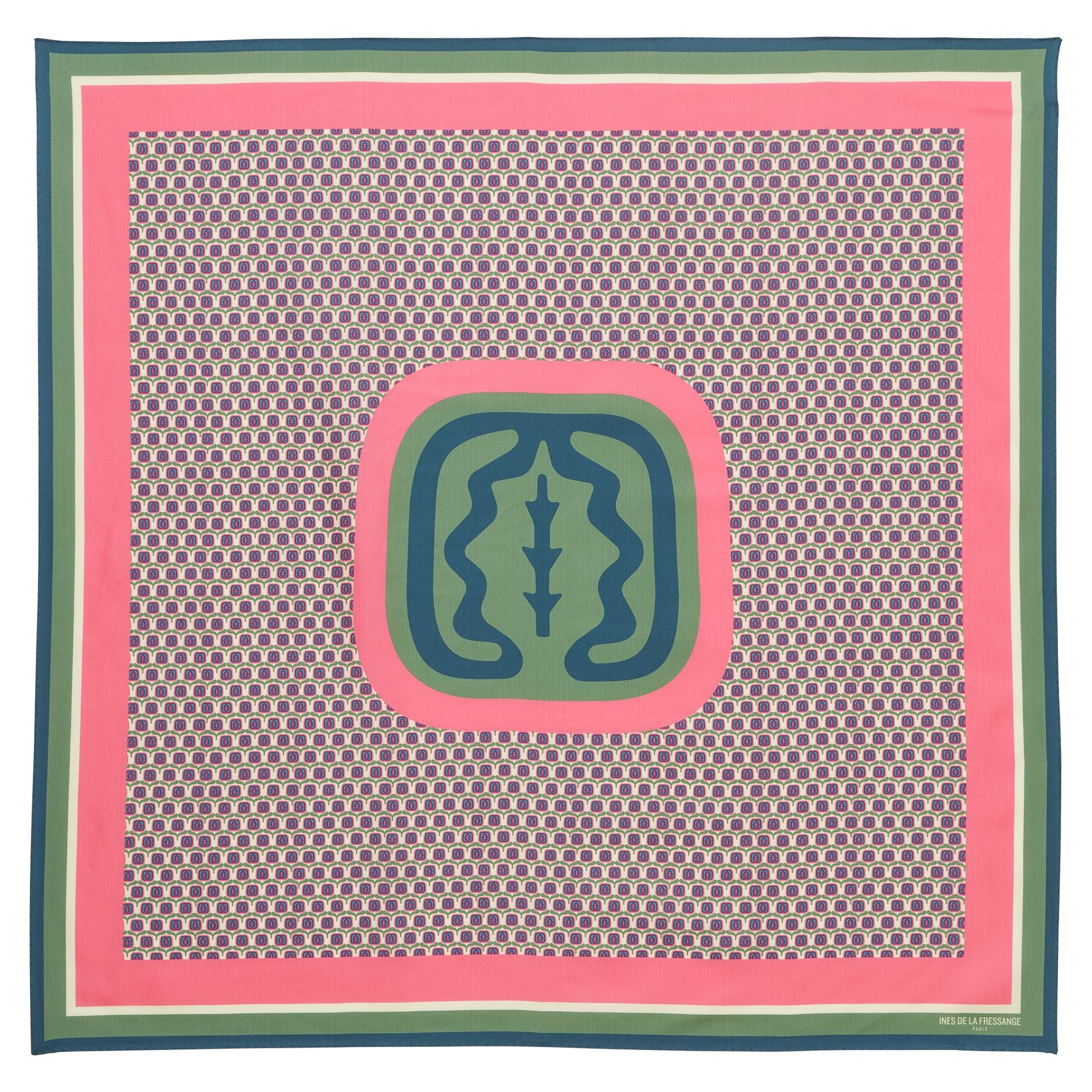 Foulard Lewis en soie vert à motif feuille de chêne