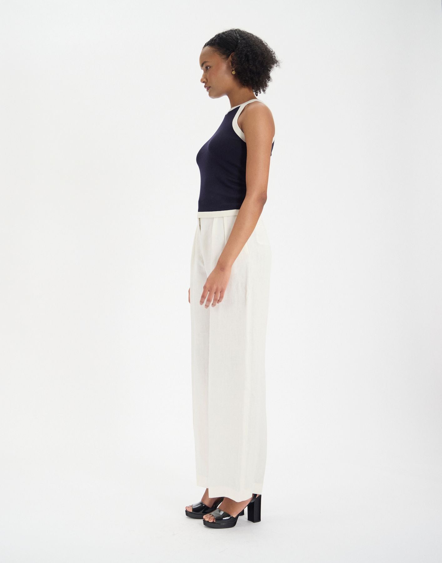 Alvaro top in navy silk and cotton