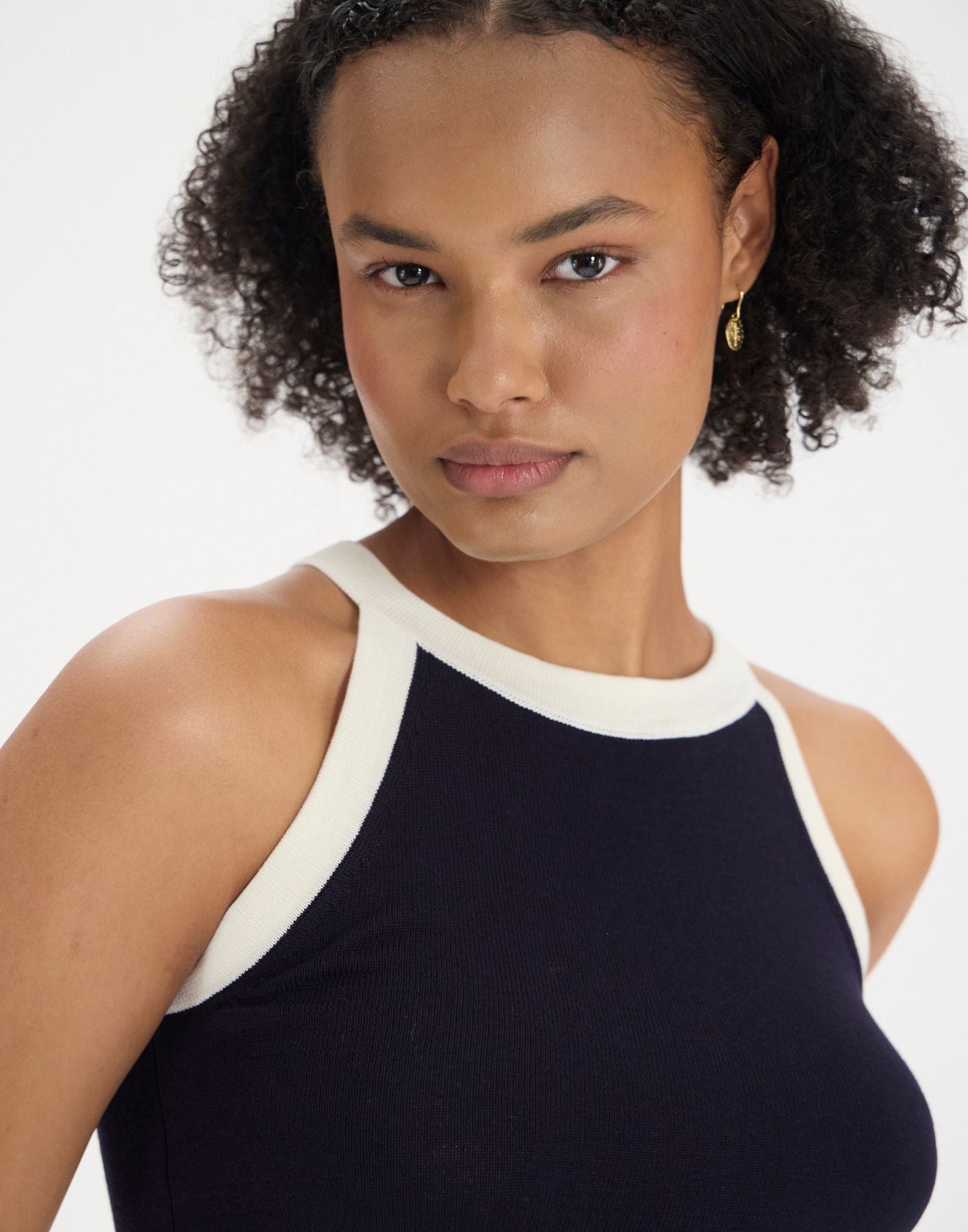 Alvaro top in navy silk and cotton