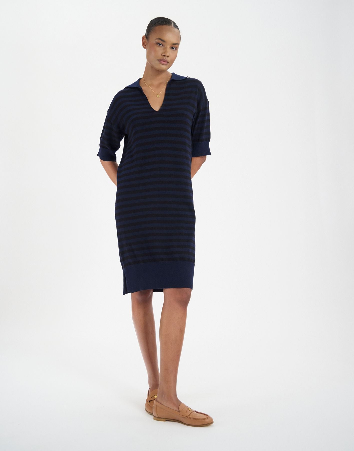 Océane navy cotton striped dress