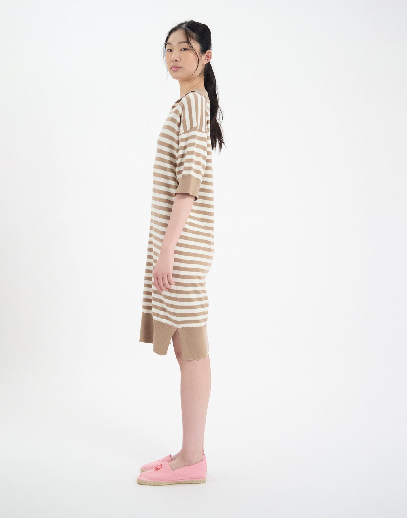 Abito a righe in cotone beige Océane