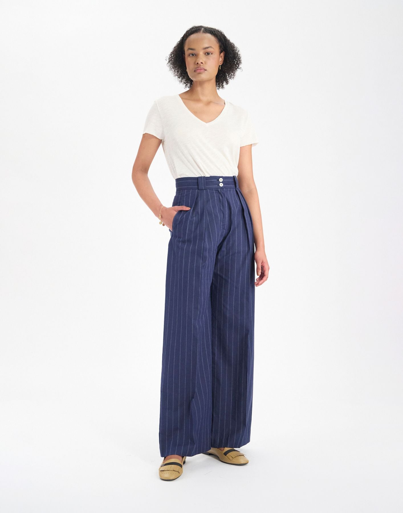 Marlène trousers in navy linen blend