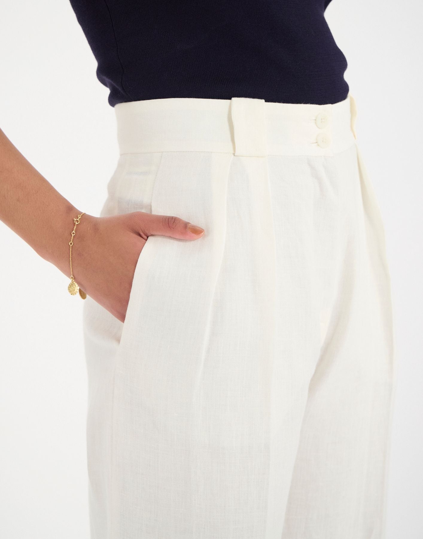 Pantalon Marlène en lin blanc