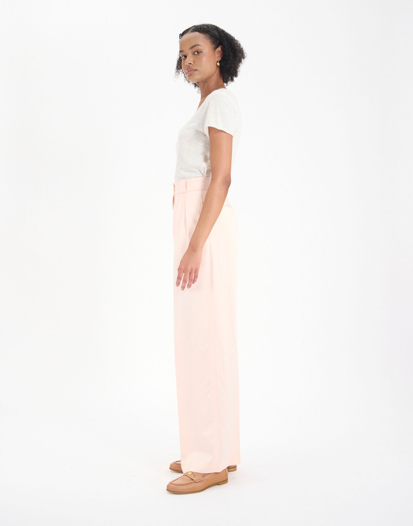 Pantalon Marlène en lin mélangé rose pâle