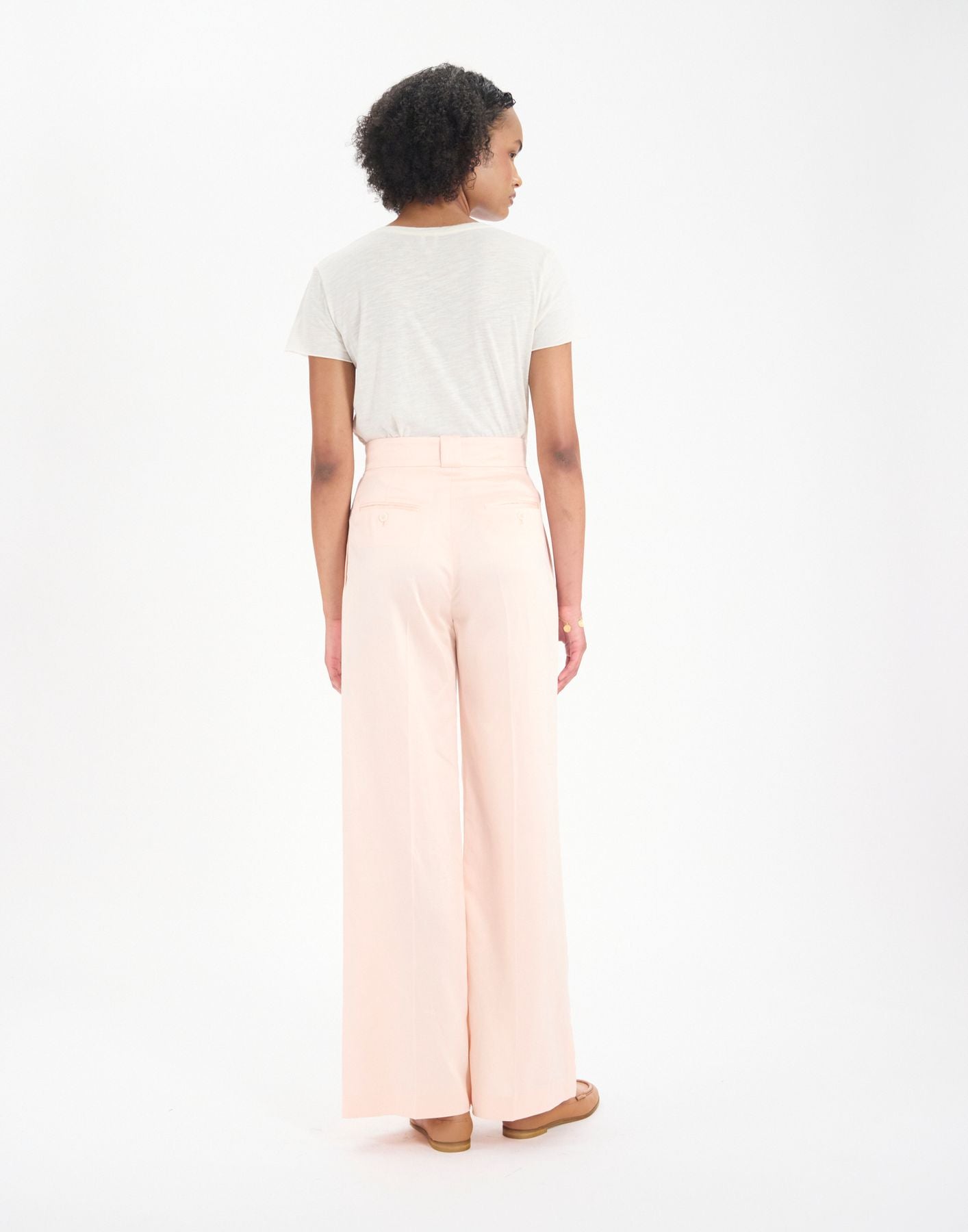Pantalon Marlène en lin mélangé rose pâle