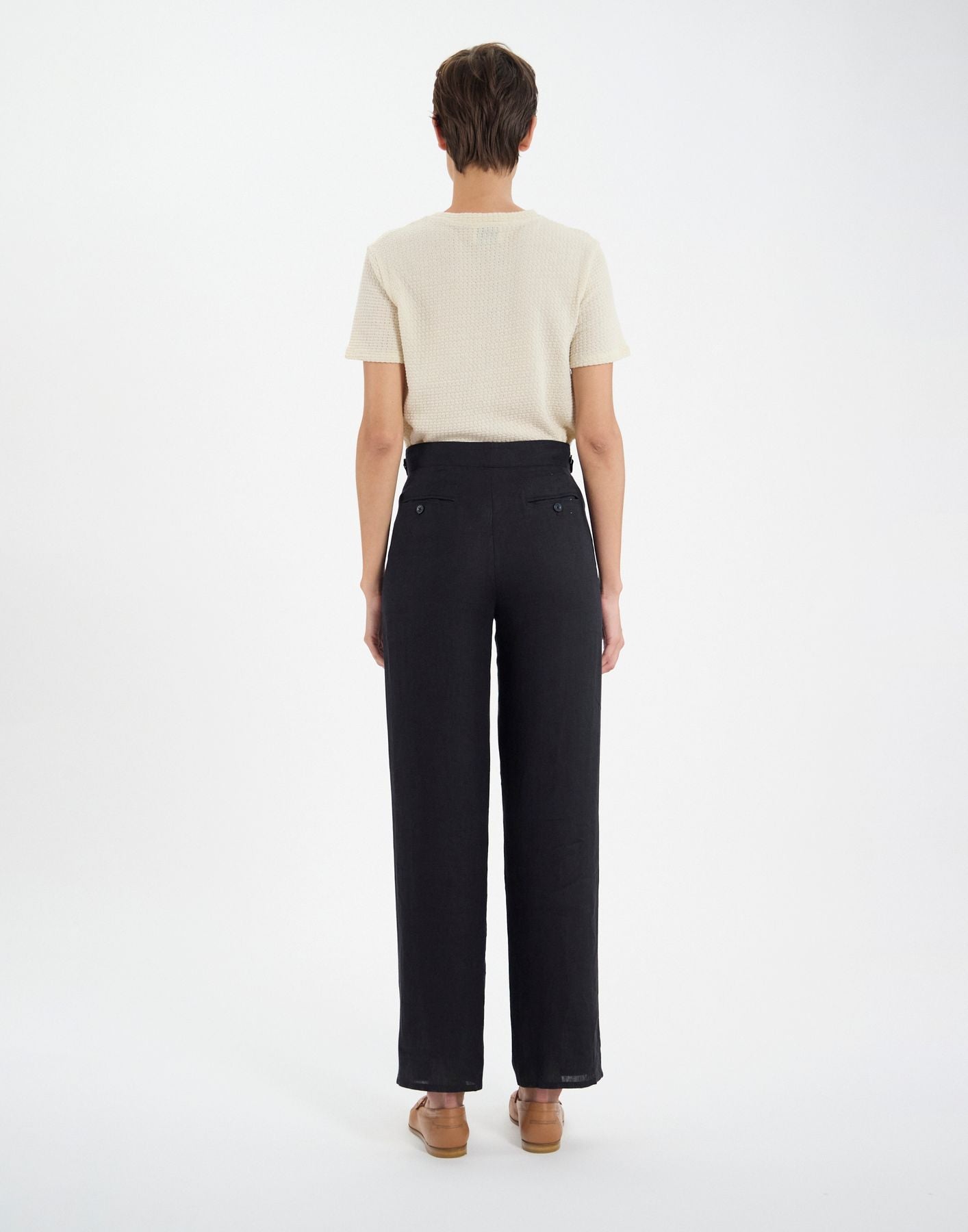 Pantalon à pinces Piotr en lin noir