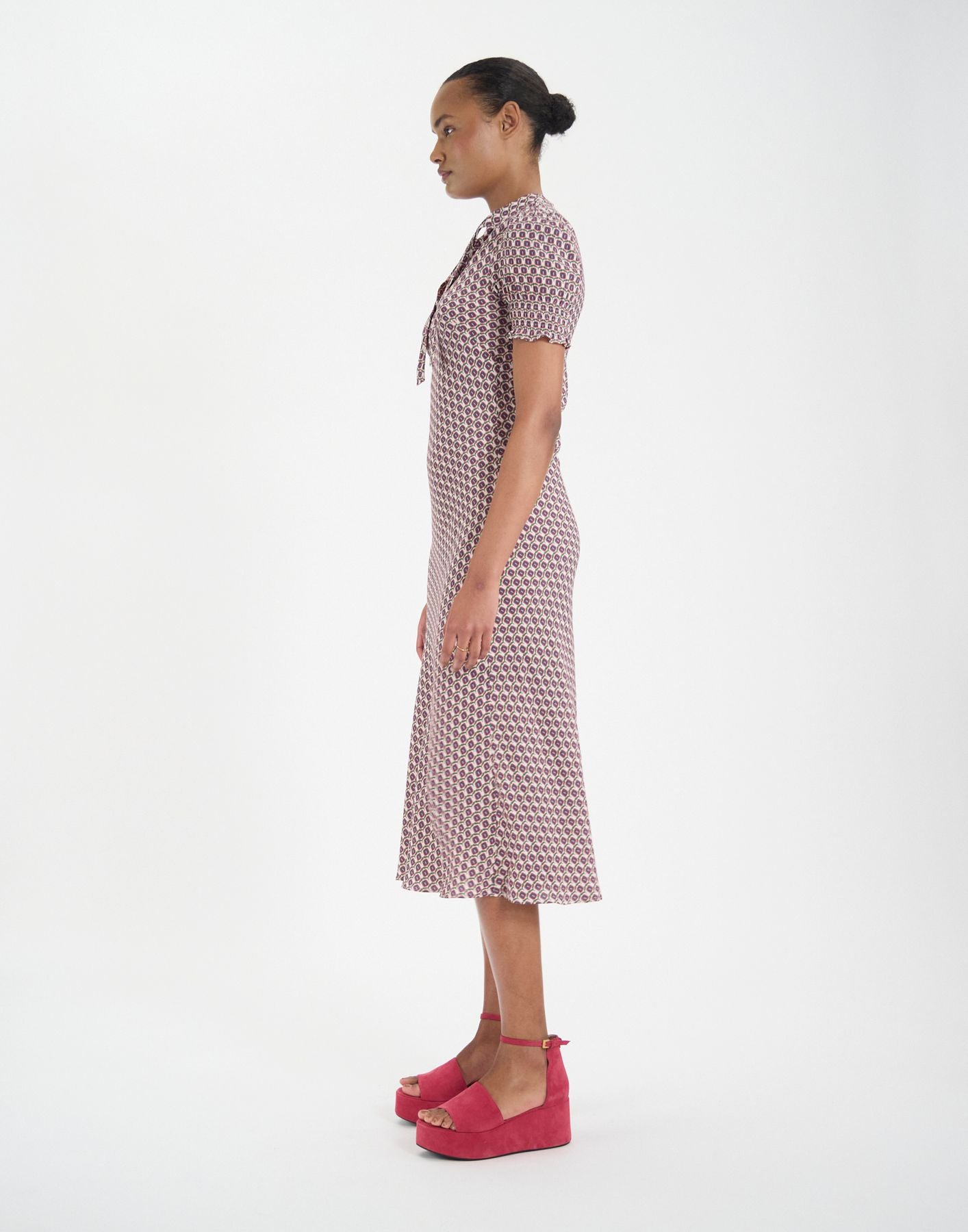 Cherry dress with oak leaf pattern