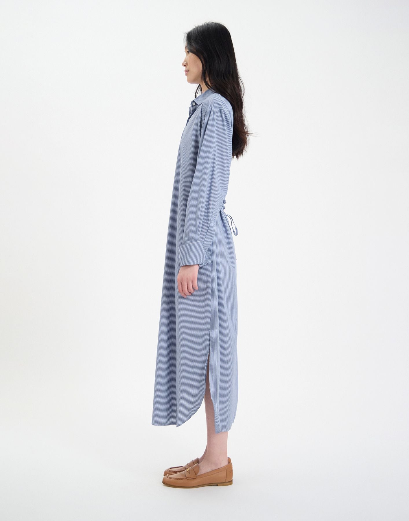 Robe Douglas en coton bleue à fines rayures