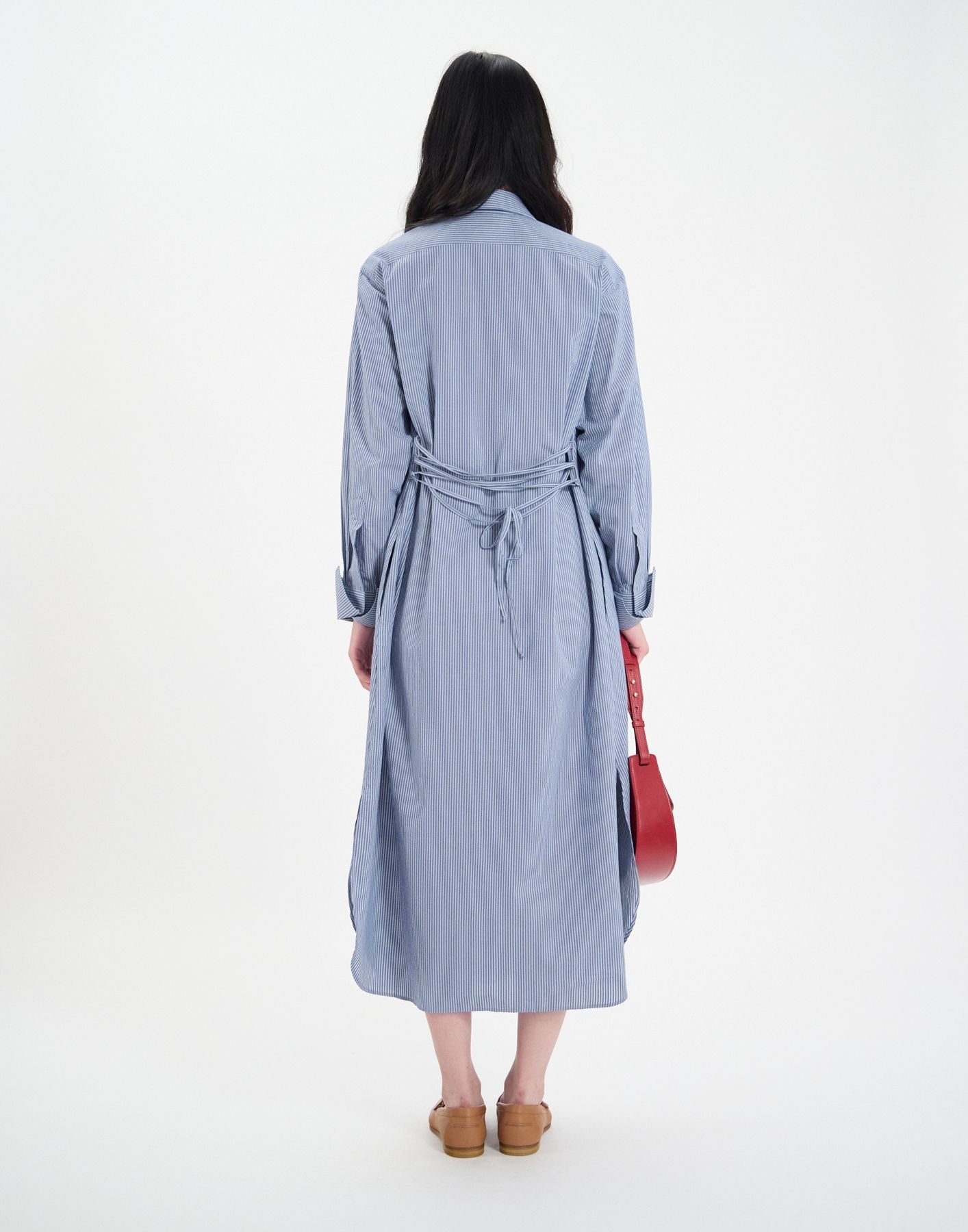 Robe Douglas en coton bleue à fines rayures