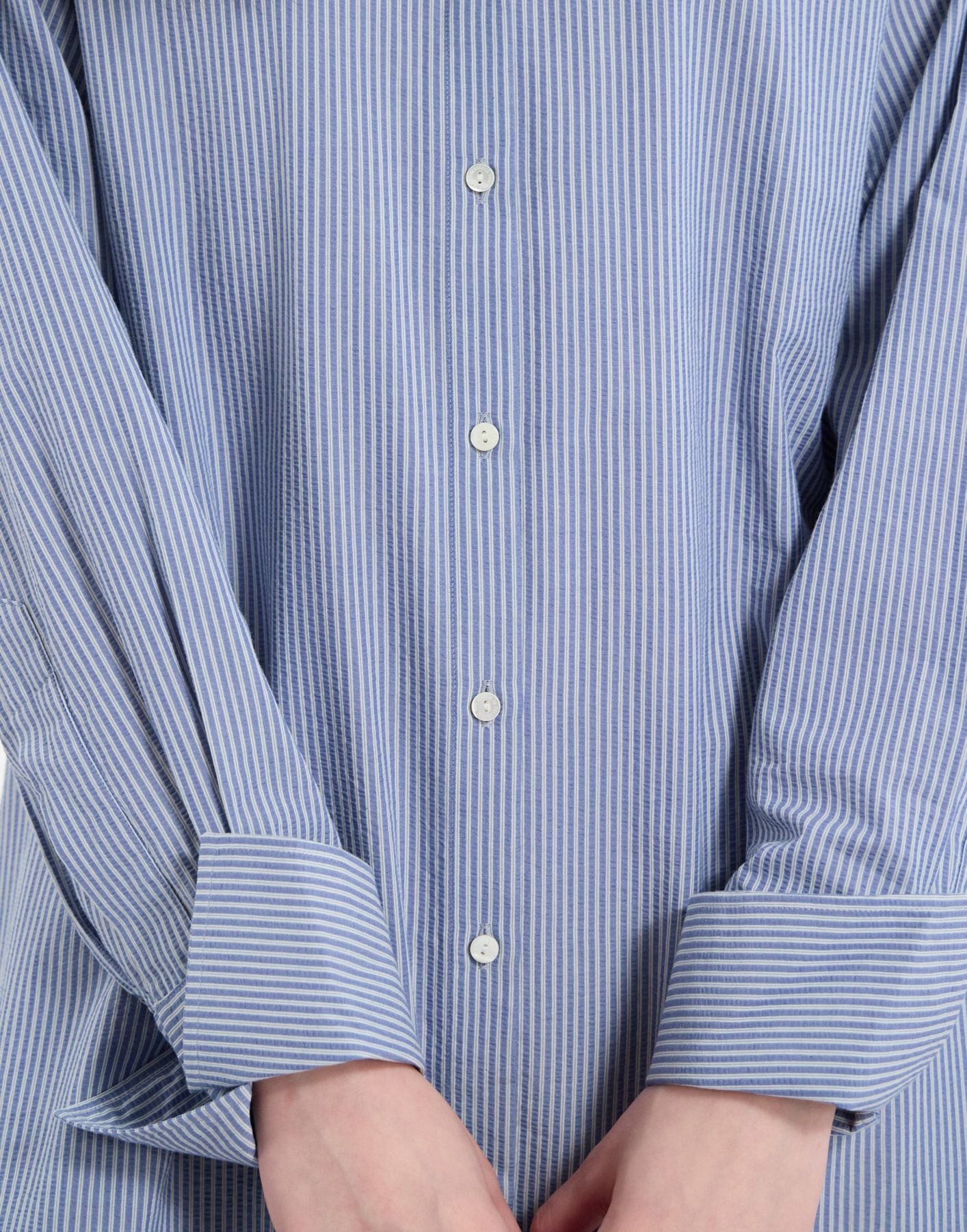 Robe Douglas en coton bleue à fines rayures